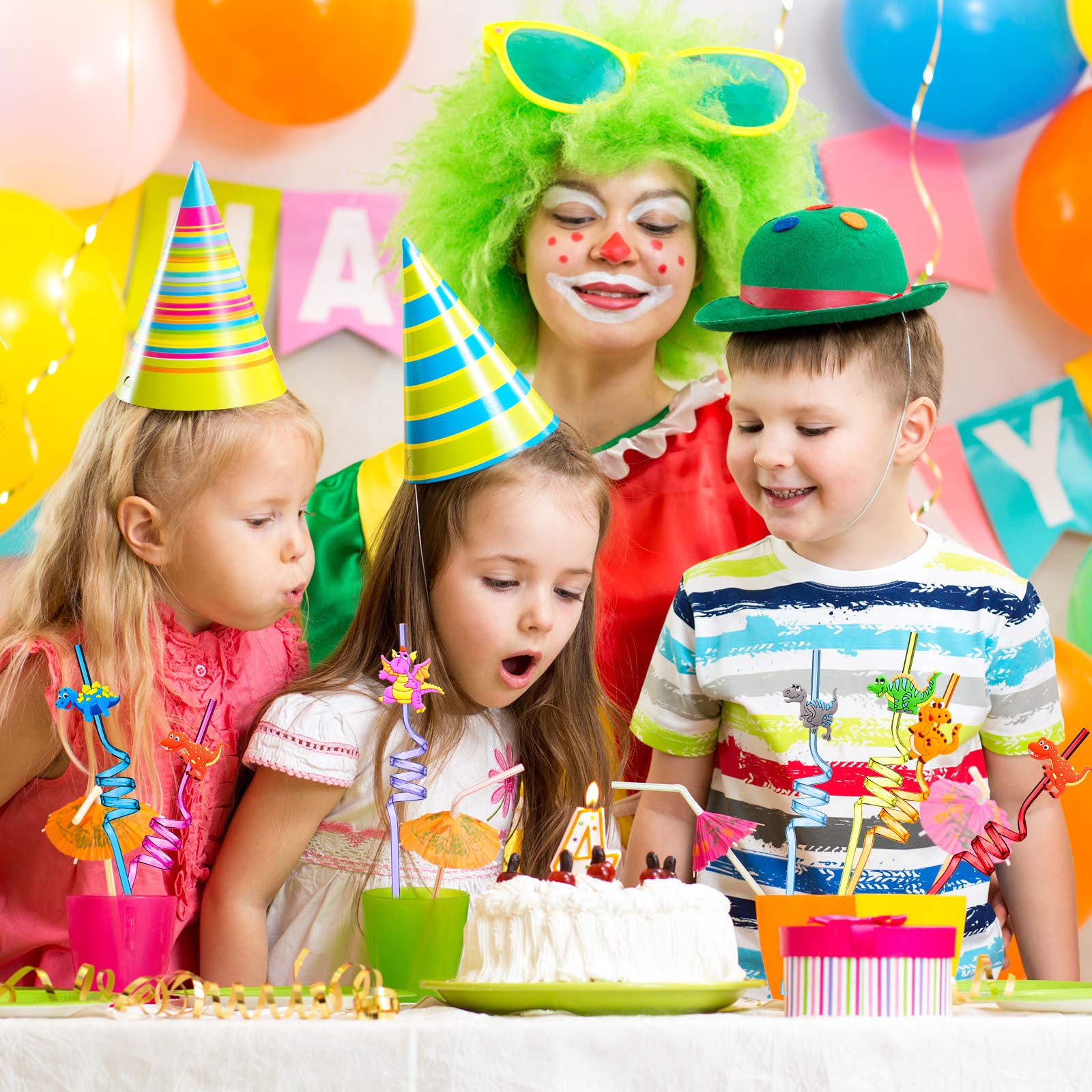 Foto 4 | Pajitas De Dinosaurio Reutilizables, 24 Piezas, Para Fiestas Infantiles - Venta Internacional.