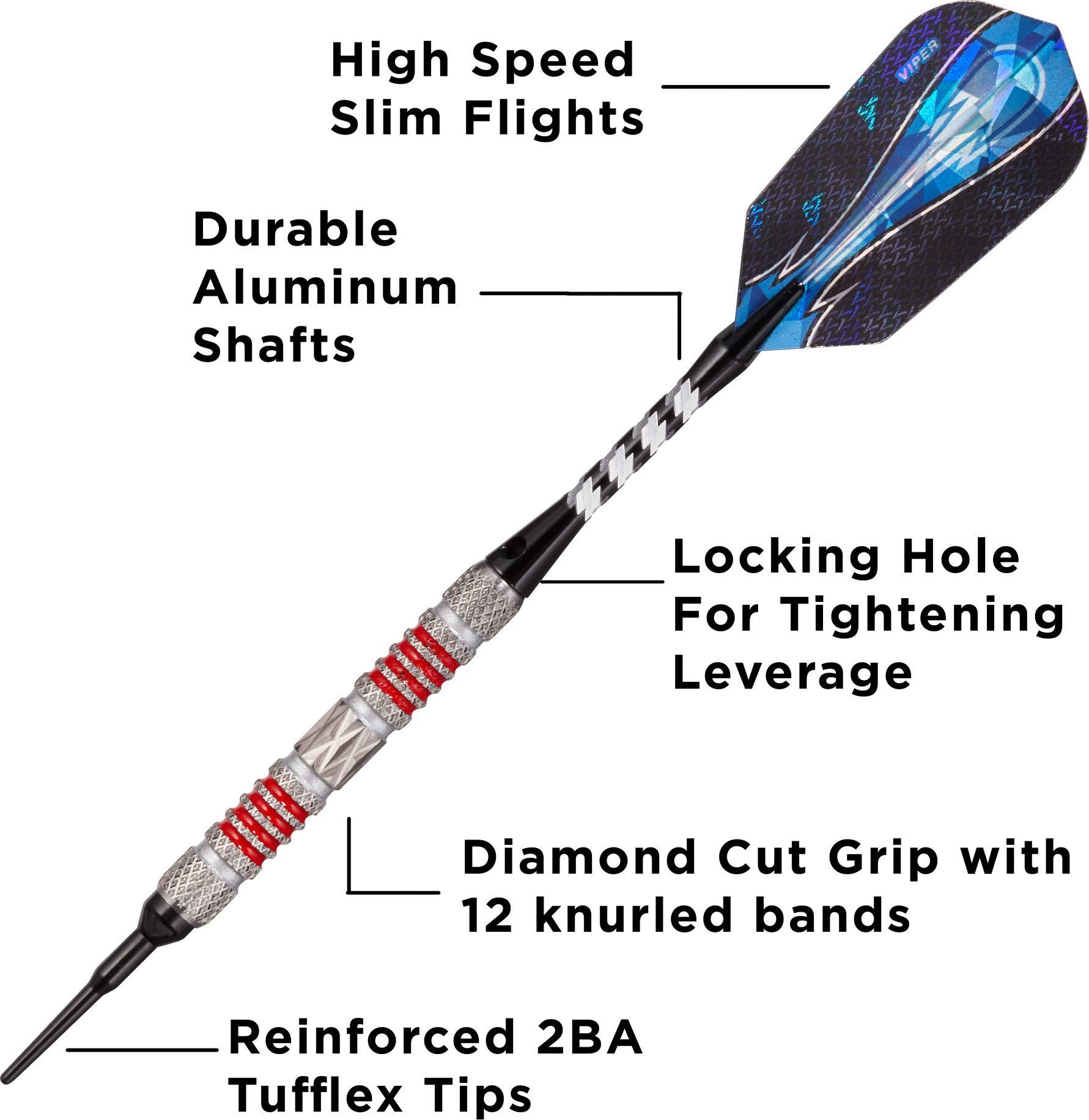 Foto 4 pulgar | Darts Viper Astro, 80% Tungsteno, Punta Blanda, 18 G, Con Funda, Anillos Rojos - Venta Internacional.