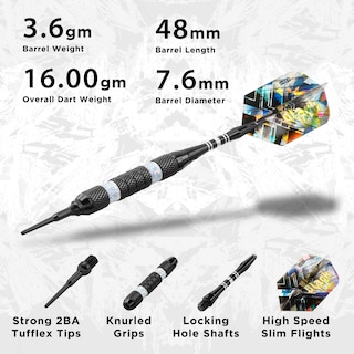 Foto 2 | Darts Viper Black Ice Soft Tip 16 G Con Anillos Plateados - Venta Internacional.