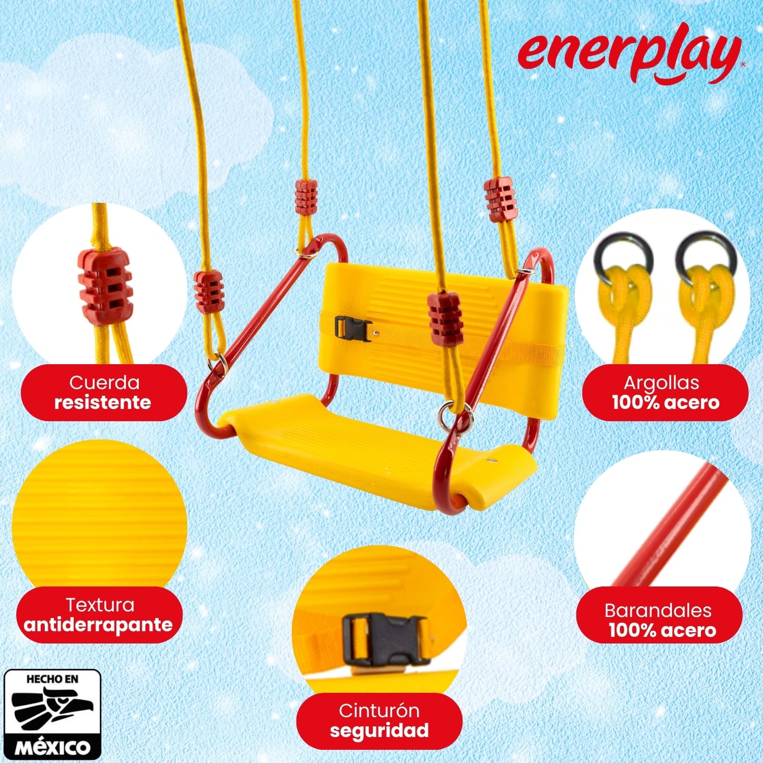 Foto 4 pulgar | Asiento Columpio Para Niños Respaldo, 3-6 Años - Enerplay