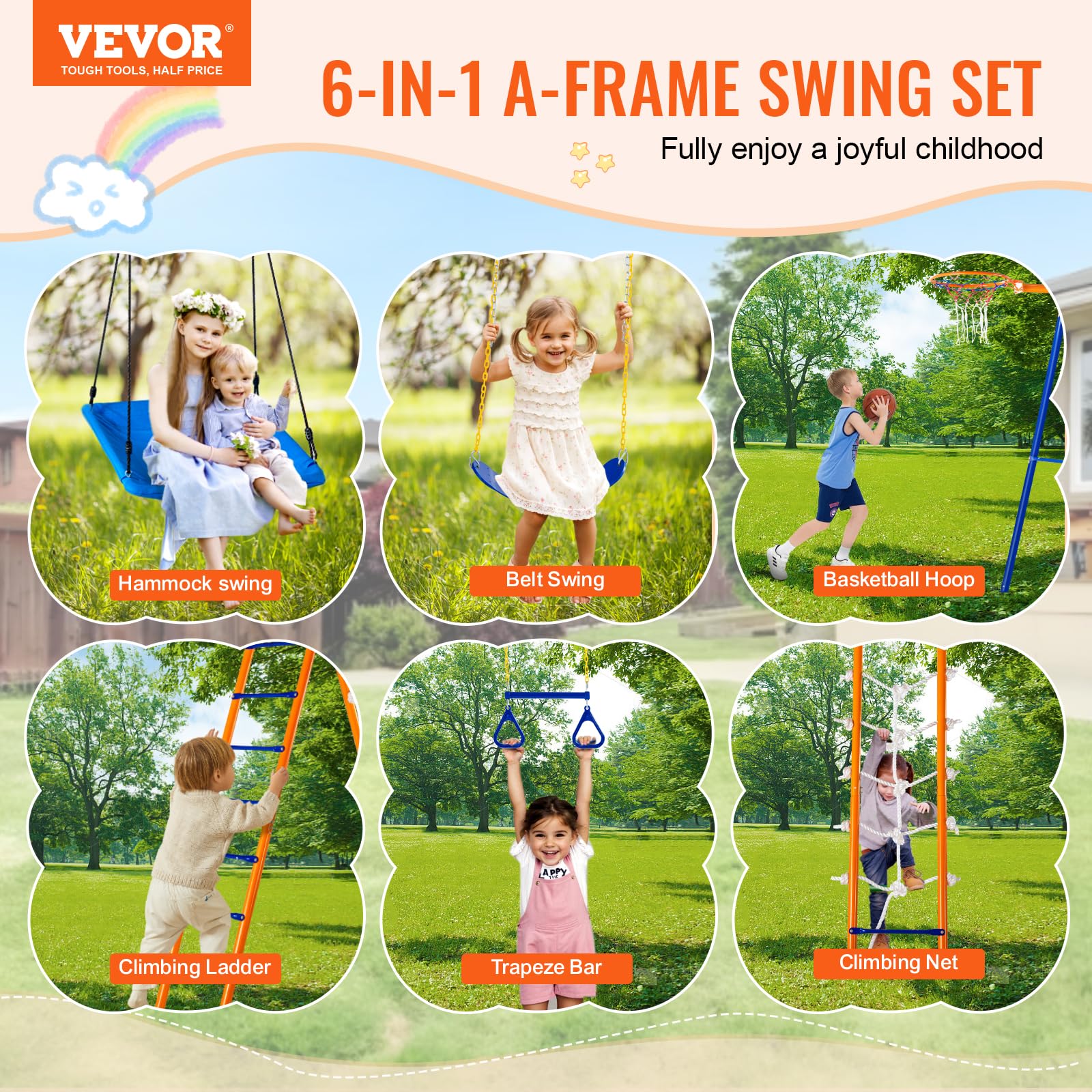 Foto 3 pulgar | Juego De Columpios Vevor Backyard 6 En 1 Con Canasta De Baloncesto De 200 Kg - Venta Internacional.