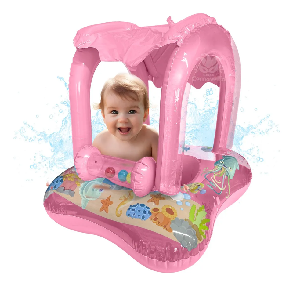 Salvavidas Tucson Inflable Infantil Rosa Con Techo Para Bebé Agua