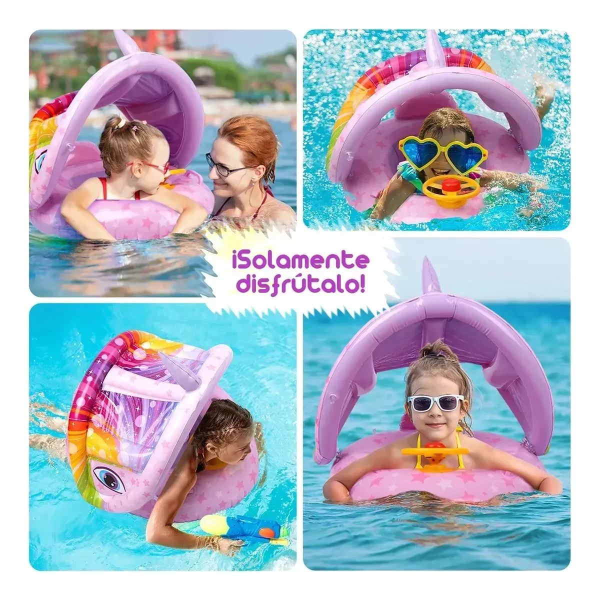 Foto 3 pulgar | Flotador Bebé Niños Salvavidas Flotante Albercas Con Toldo Unicornio Eo Safe Imports Esi-20269 Multicolor