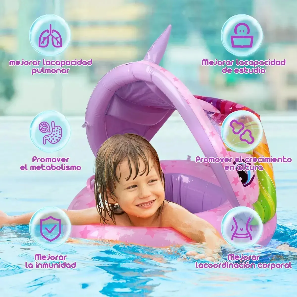 Foto 4 pulgar | Flotador Bebé Niños Salvavidas Flotante Albercas Con Toldo Unicornio Eo Safe Imports Esi-20269 Multicolor