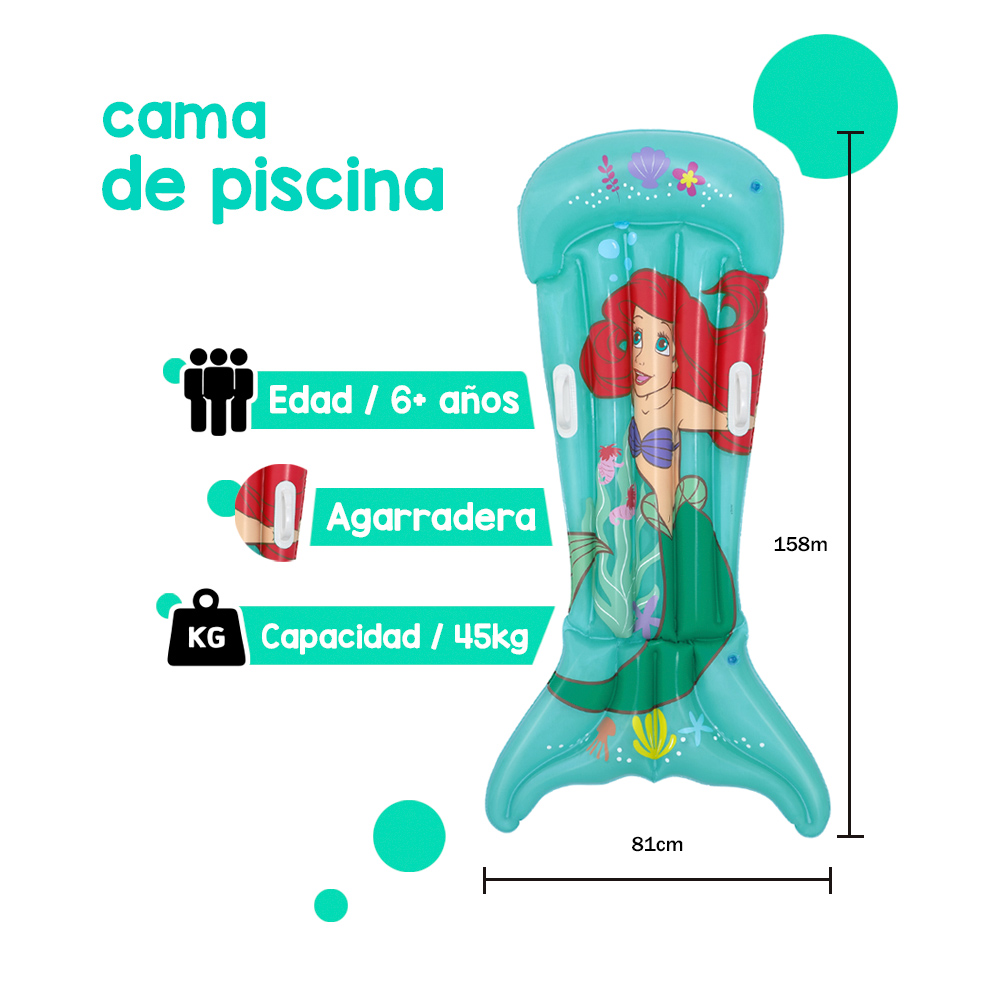 Foto 2 | Salvavidas Cama Montable Cola De Sirena Princesa Ariel Bestway Menta Plástico