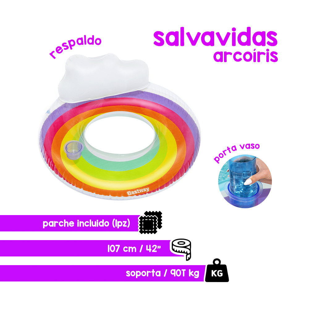 Foto 2 | Salvavidas Bestway 43647 Multicolor - Arcoíris