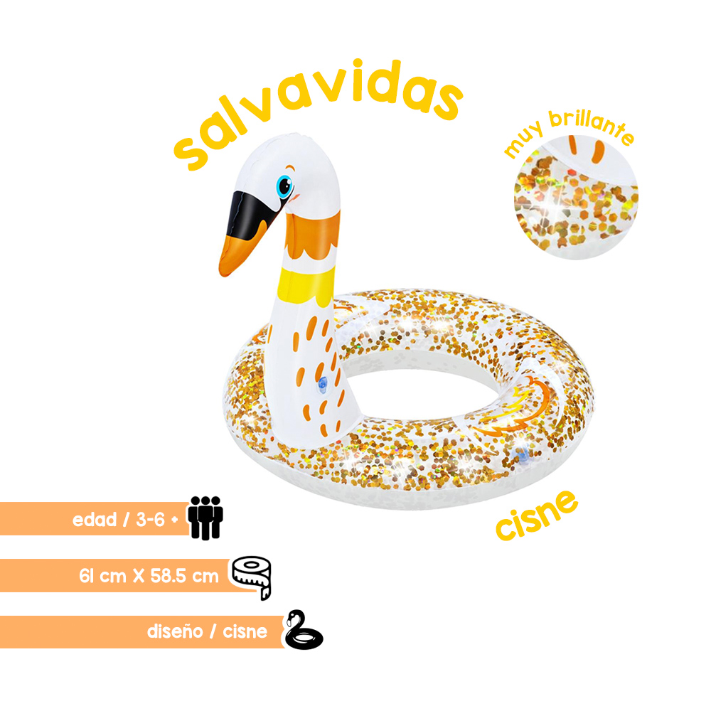 Foto 3 pulgar | Salvavidas tipo Dona Infantil Beswtay color Blanco Cisne con Brillos