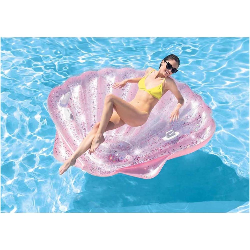 Foto 6 pulgar | Inflable Concha color Rosa Alberca Glitter Playa Intex