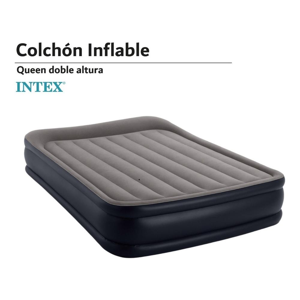 Foto 2 | Colchón Inflable Intex 64135EP color Negro Campismo Queen Size Doble Altura más Bomba