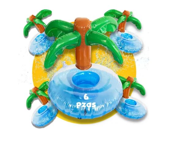 Portavasos Inflable Palmera Isla con 6 Soportes - Multicolor $580