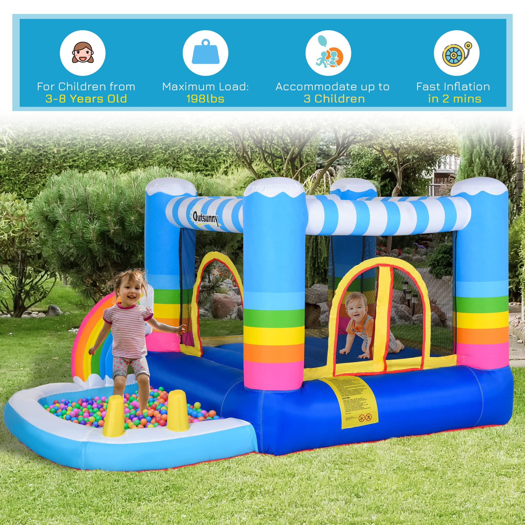 Foto 6 pulgar | Casa Hinchable Outsunny Para Niños 2 En 1 Con Trampolín - Venta Internacional.