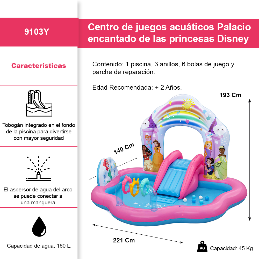 Foto 3 pulgar | Alberca Inflable Infantil Con Resbaladilla Para Niñas Diseño Princesas Disney