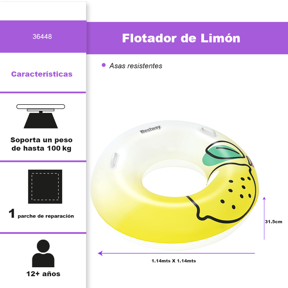 Foto 3 pulgar | Salvavidas Infable Dona Bestway Flotador Diseño Limón 114cm