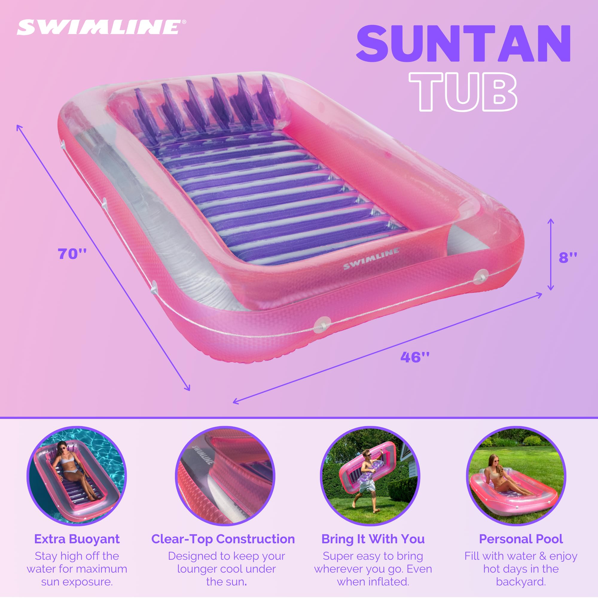 Foto 3 pulgar | Tina Inflable Swimline Rosa 70x46x20 Cm - Venta Internacional