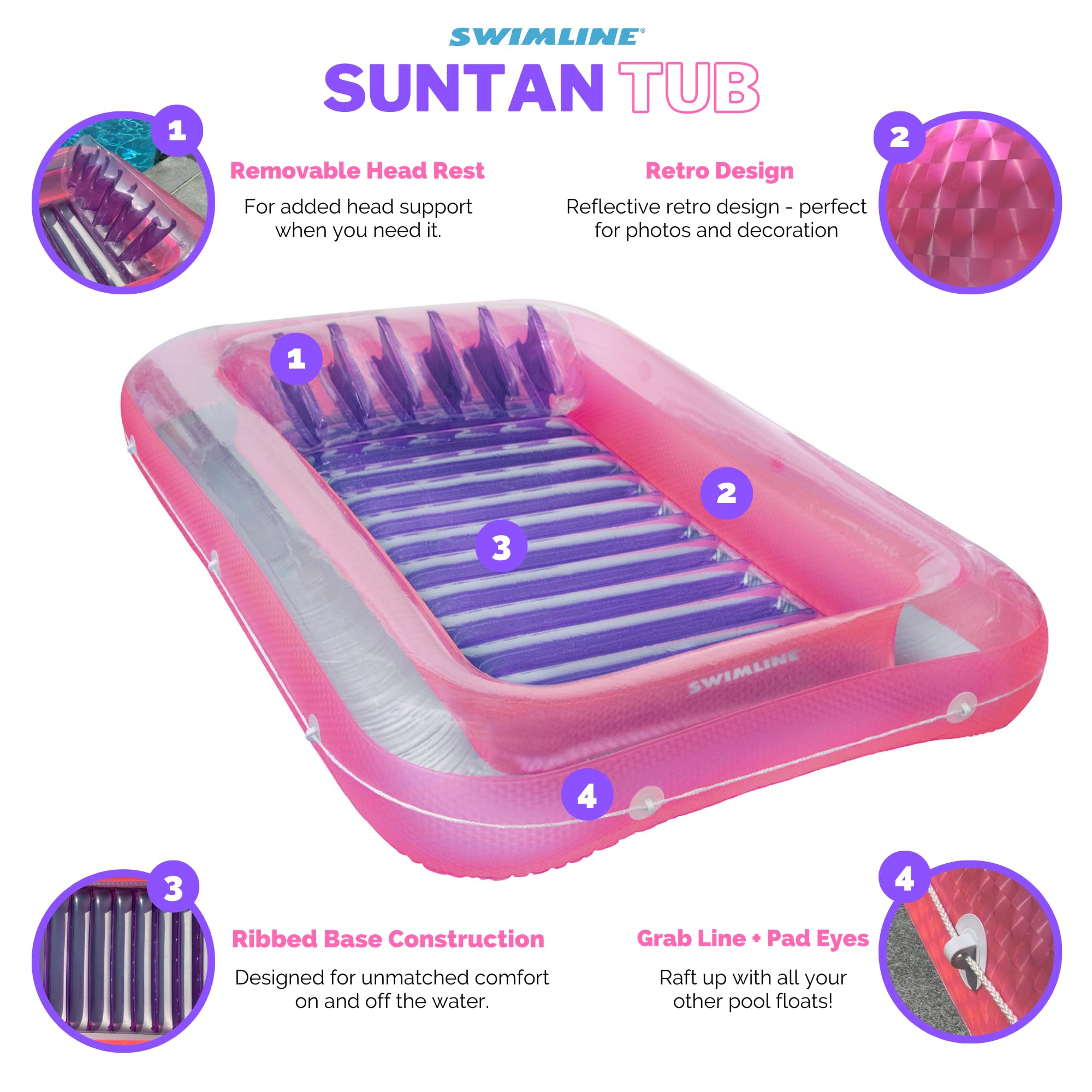 Foto 6 pulgar | Tina Inflable Swimline Rosa 70x46x20 Cm - Venta Internacional