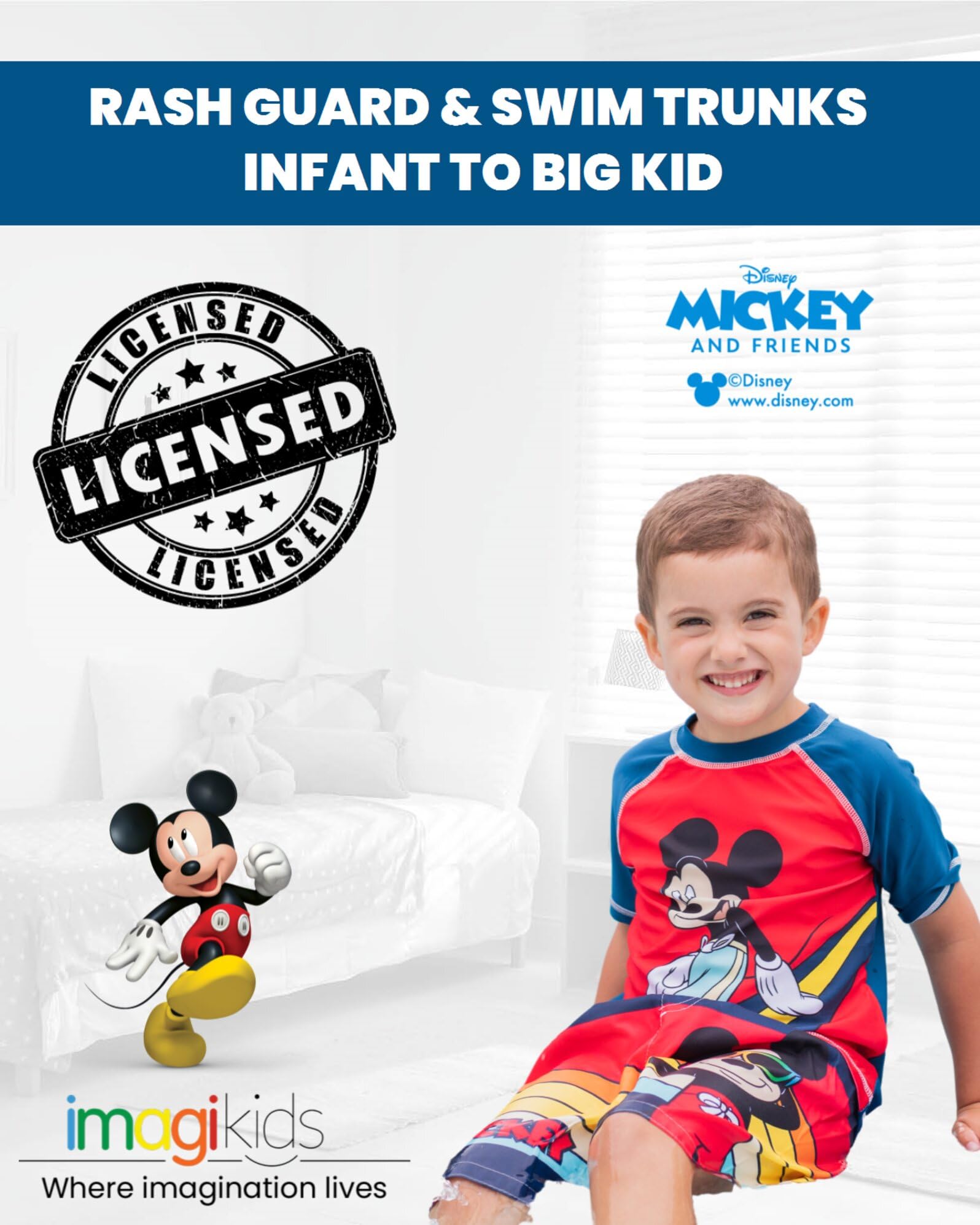 Foto 4 pulgar | Set De Baño Disney Mickey Mouse Para Niños Pequeños, Rojo, 5t, Protector Contra Salpullidos - Venta Internacional.