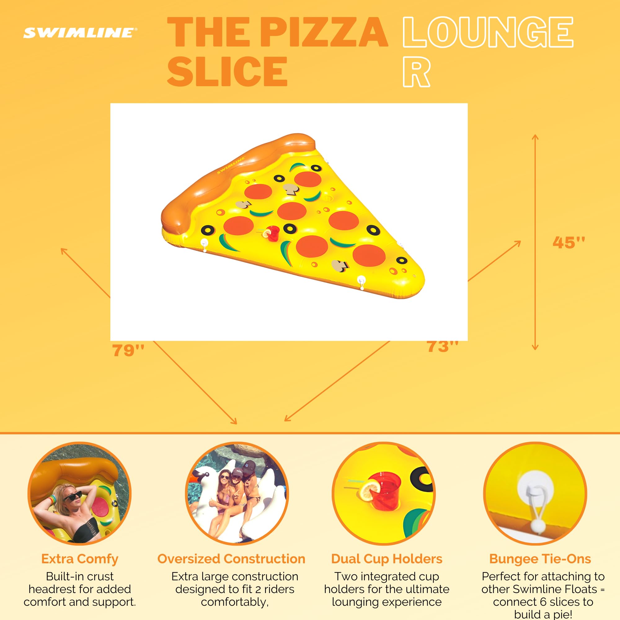 Foto 3 pulgar | Rebanada De Pizza Inflable Pool Float Swimline Con Portavasos - Venta Internacional.