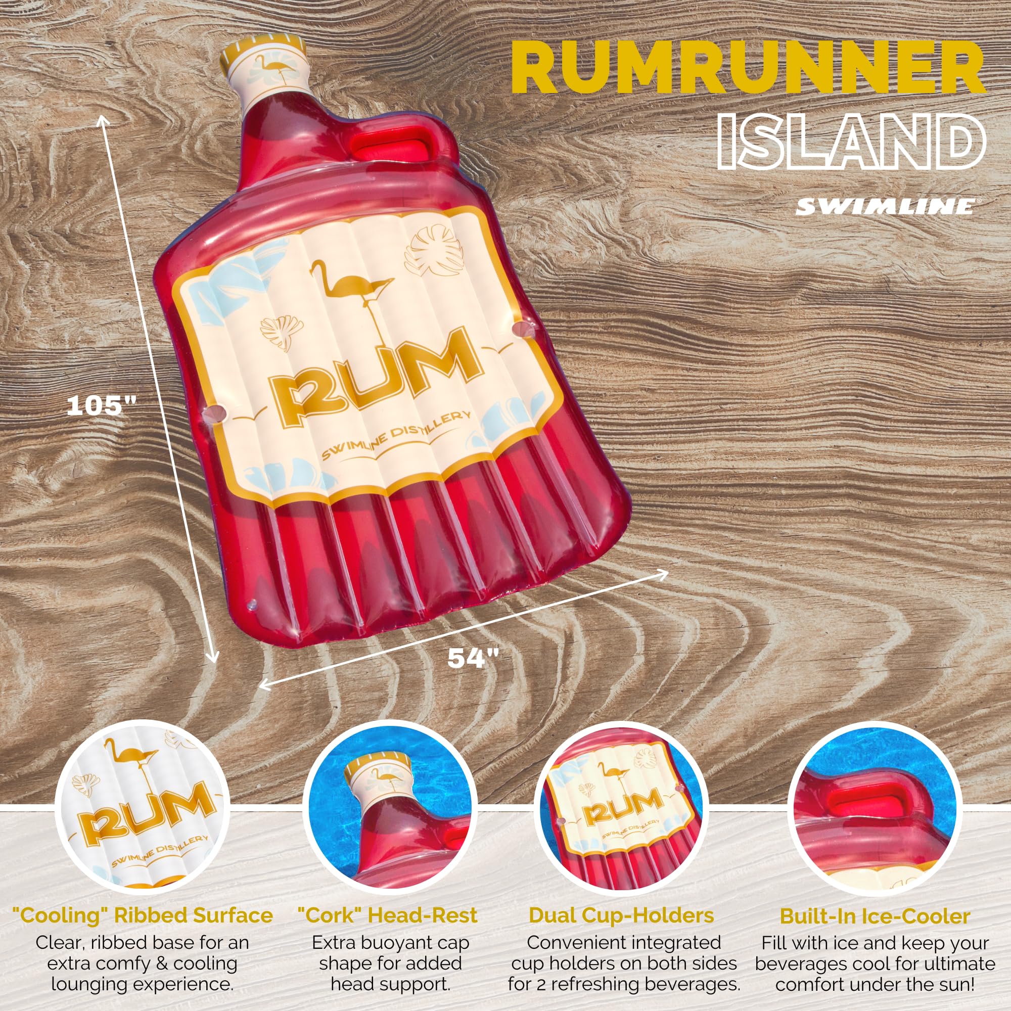 Foto 3 pulgar | Pool Island Swimline Rum Runner, Color Rojo, 105 X 54 Pulgadas - Venta Internacional.