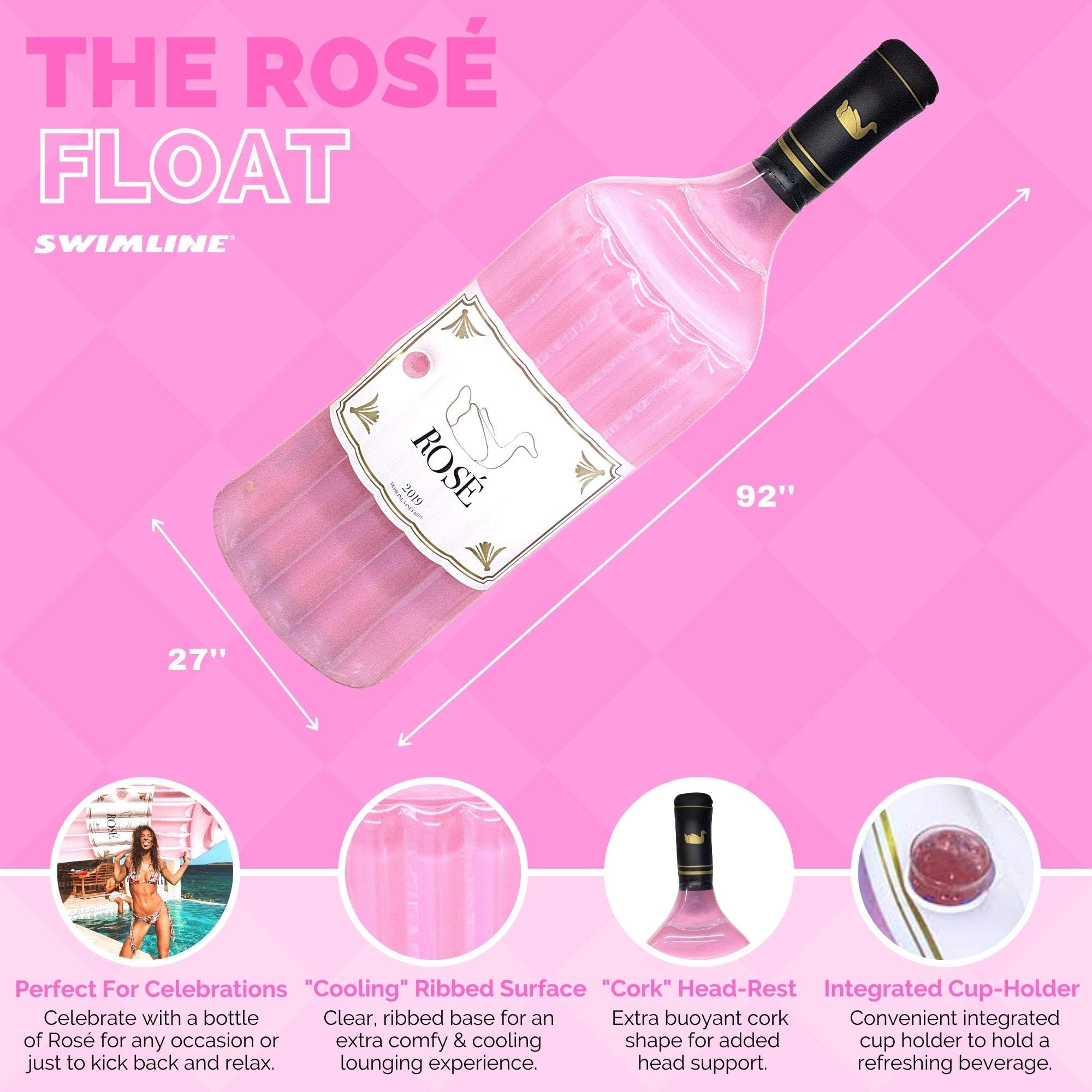 Foto 3 pulgar | Tumbona Flotante Inflable Swimline Rosé Classic Edition - Venta Internacional.