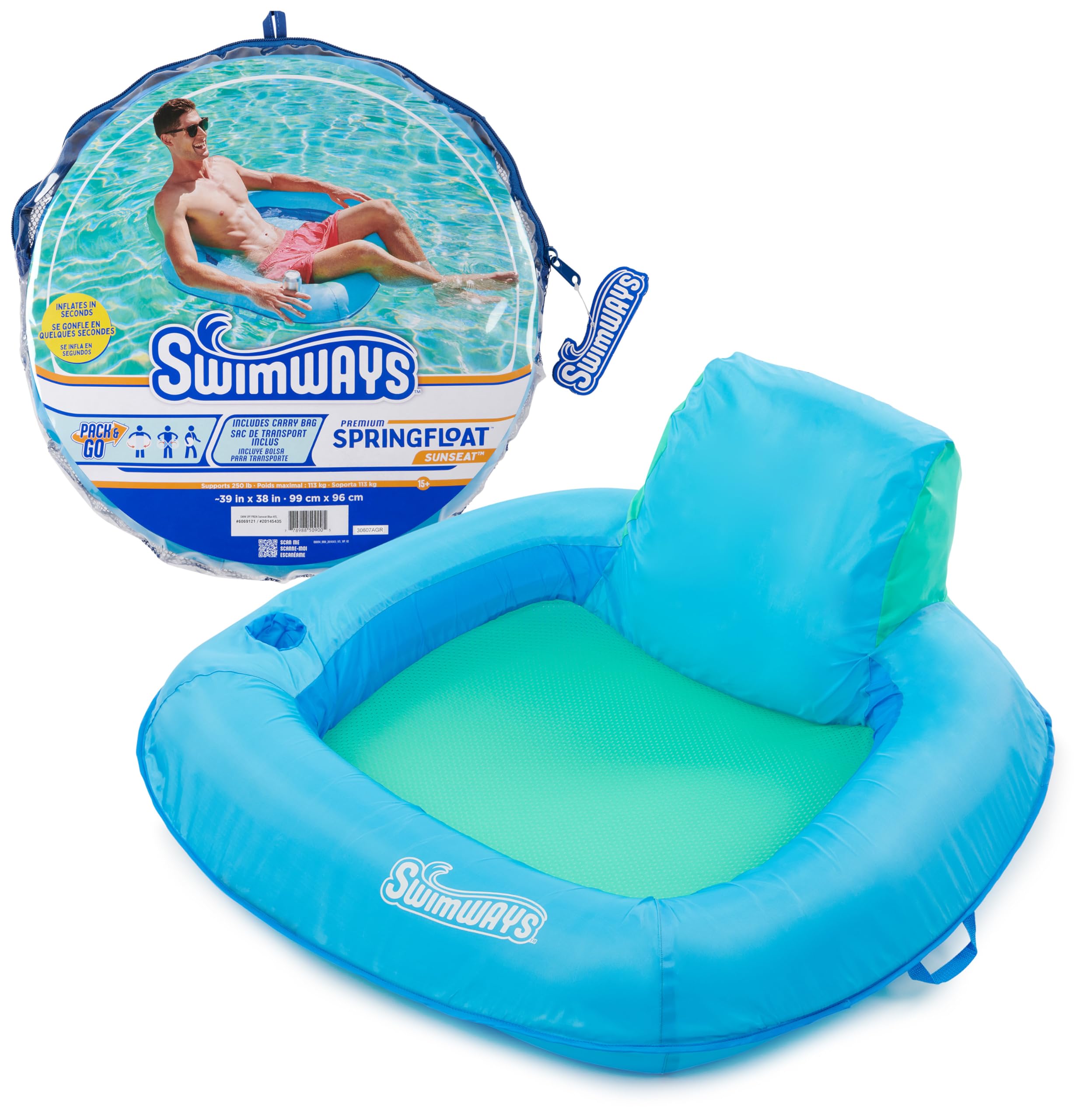 Silla De Piscina Swimways Spring Float Premium Sunseat Azul Cielo - Venta Internacional.