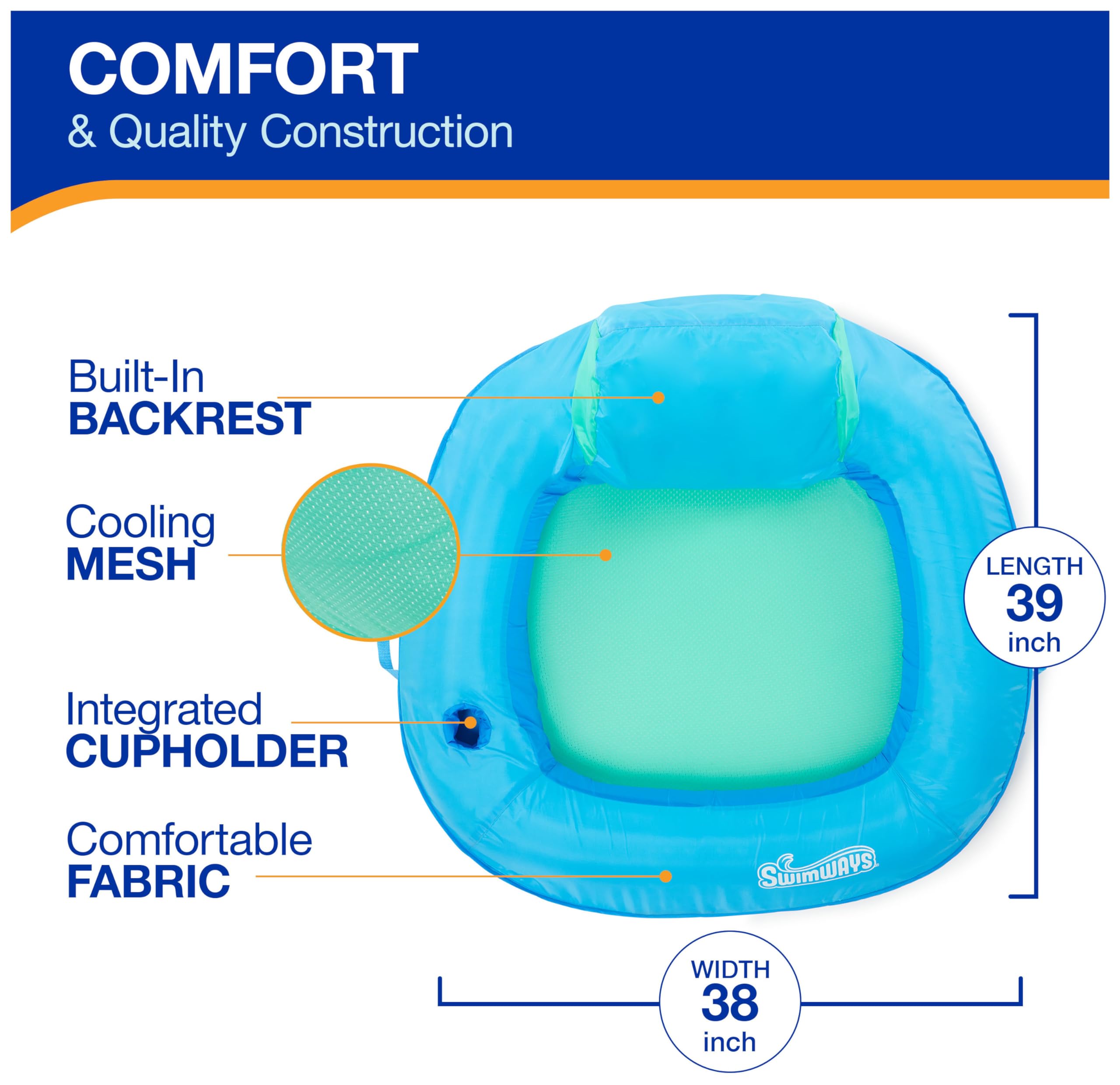 Foto 4 pulgar | Silla De Piscina Swimways Spring Float Premium Sunseat Azul Cielo - Venta Internacional.