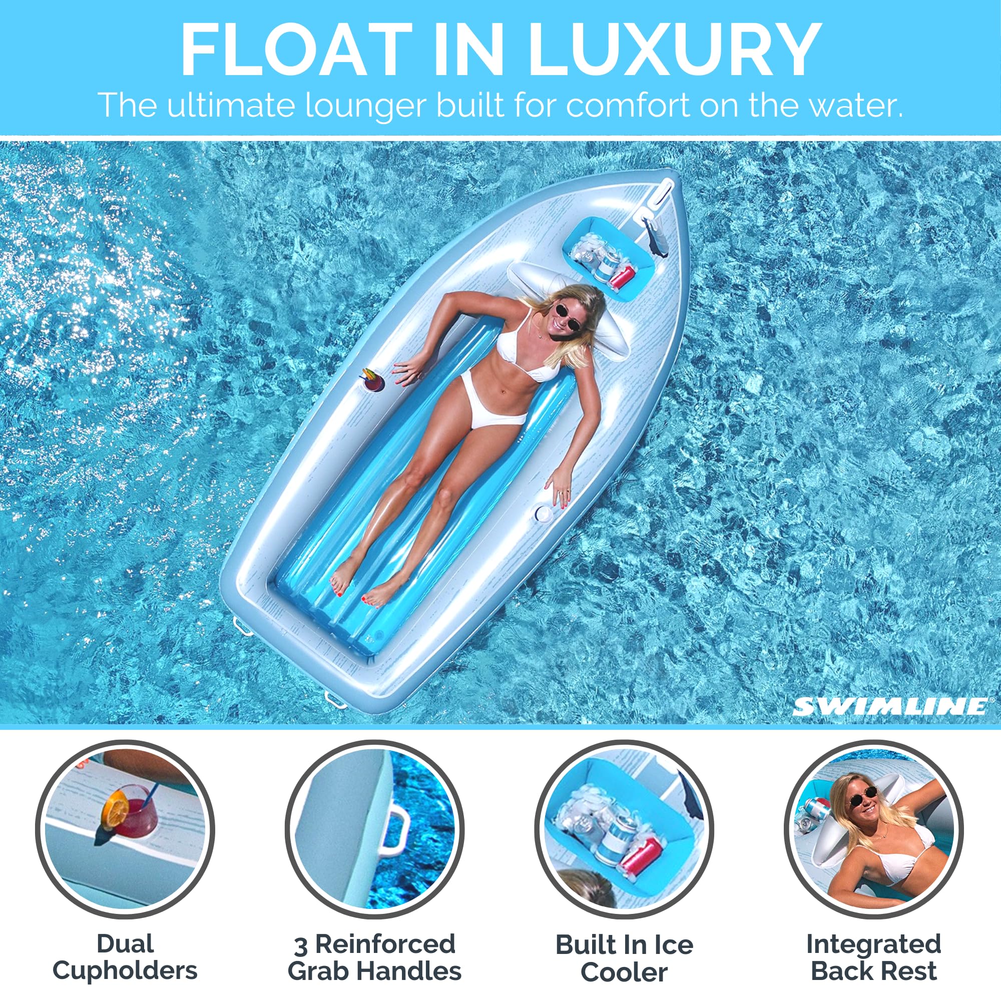 Foto 2 | Flota Para Piscina Swimline Classic Cruiser Azul/gris, 266 X 117 X 48 Cm - Venta Internacional.