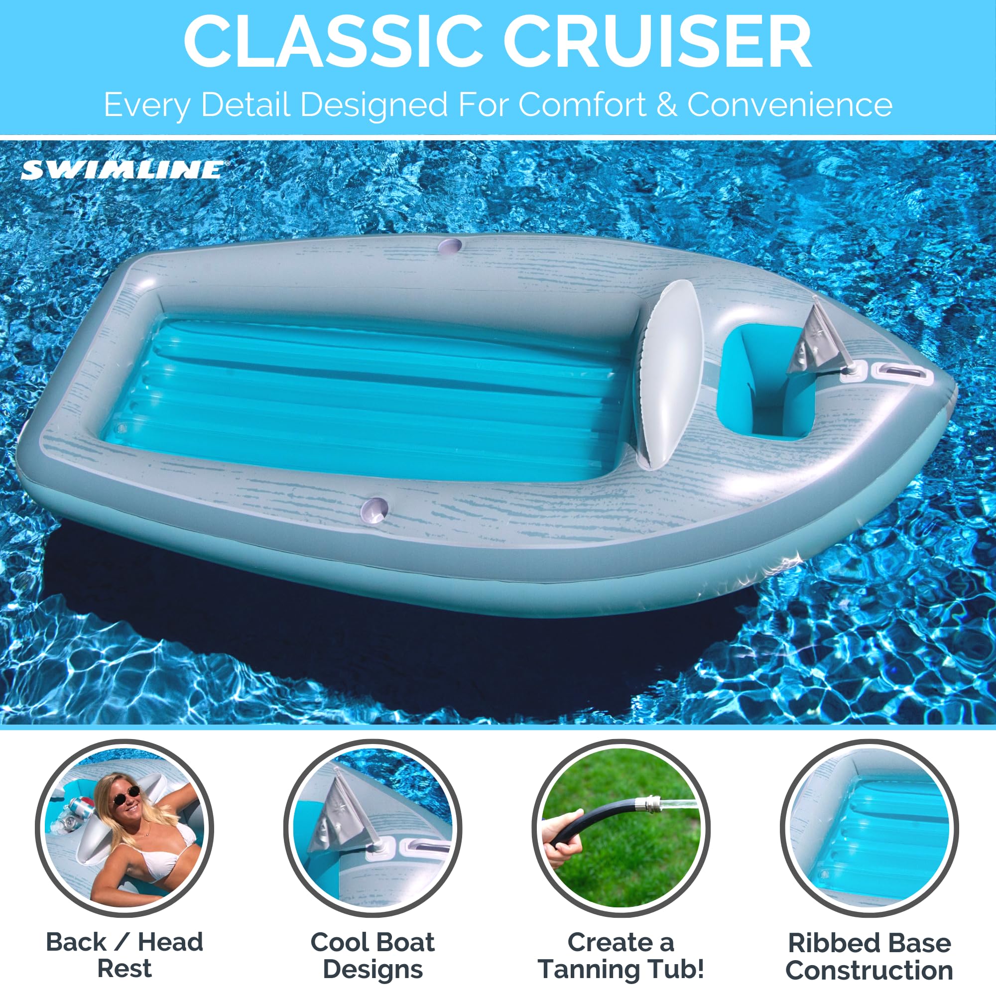 Foto 7 | Flota Para Piscina Swimline Classic Cruiser Azul/gris, 266 X 117 X 48 Cm - Venta Internacional.