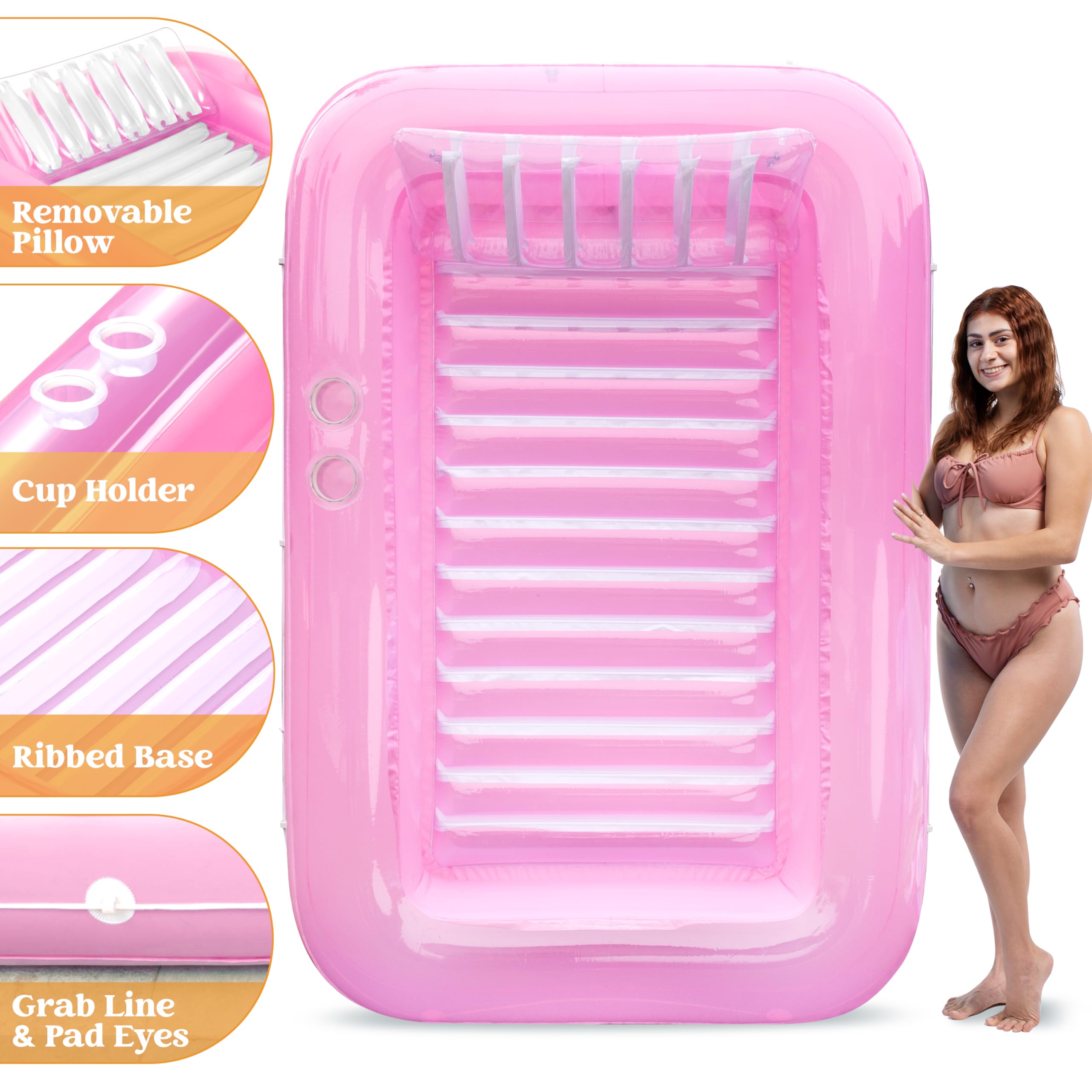 Foto 7 pulgar | Flota Hinchable Para Broncearse En La Piscina, Salón, Sloosh Xl, Rosa Y Blanco - Venta Internacional.