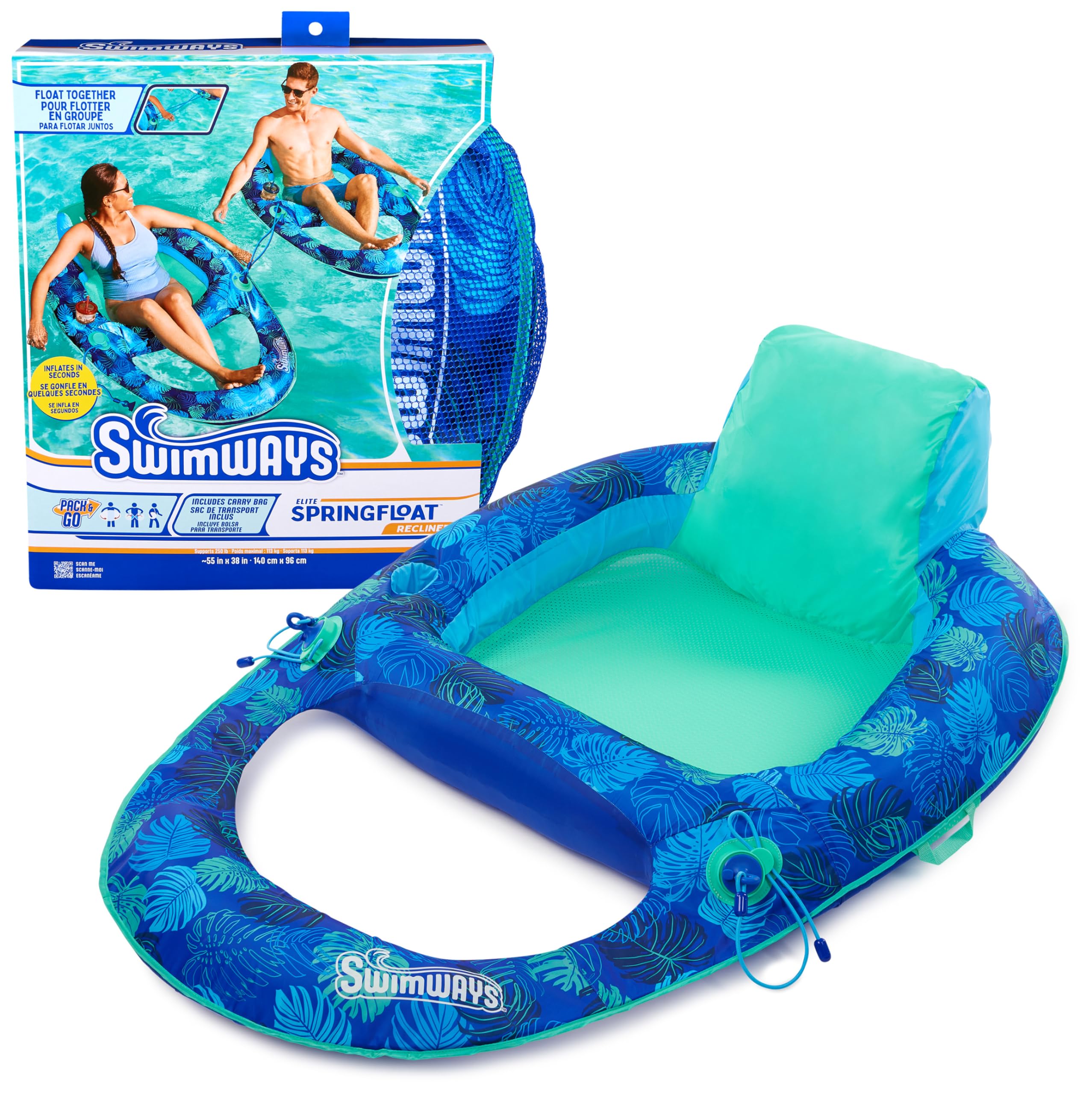 Foto 1 | Tumbona De Piscina Swimways Elite Spring Float, Reclinable, Para Adultos - Venta Internacional.