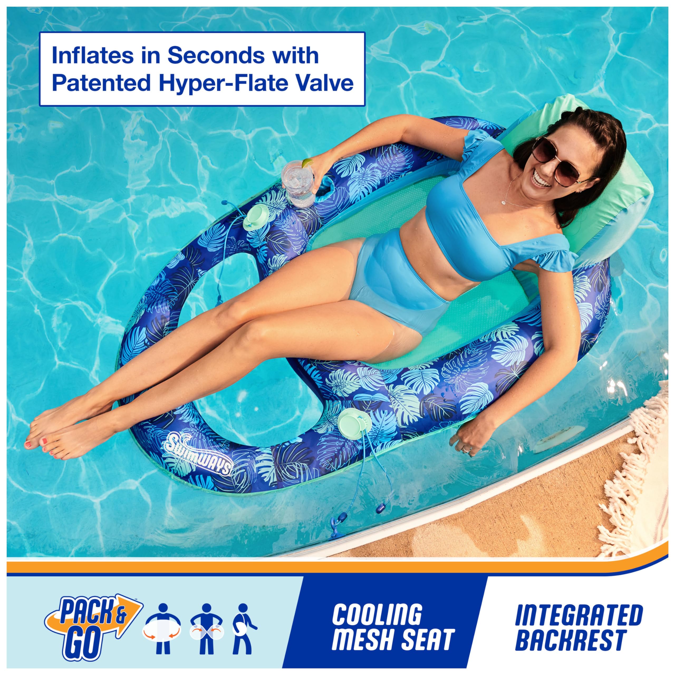 Foto 3 pulgar | Tumbona De Piscina Swimways Elite Spring Float, Reclinable, Para Adultos - Venta Internacional.