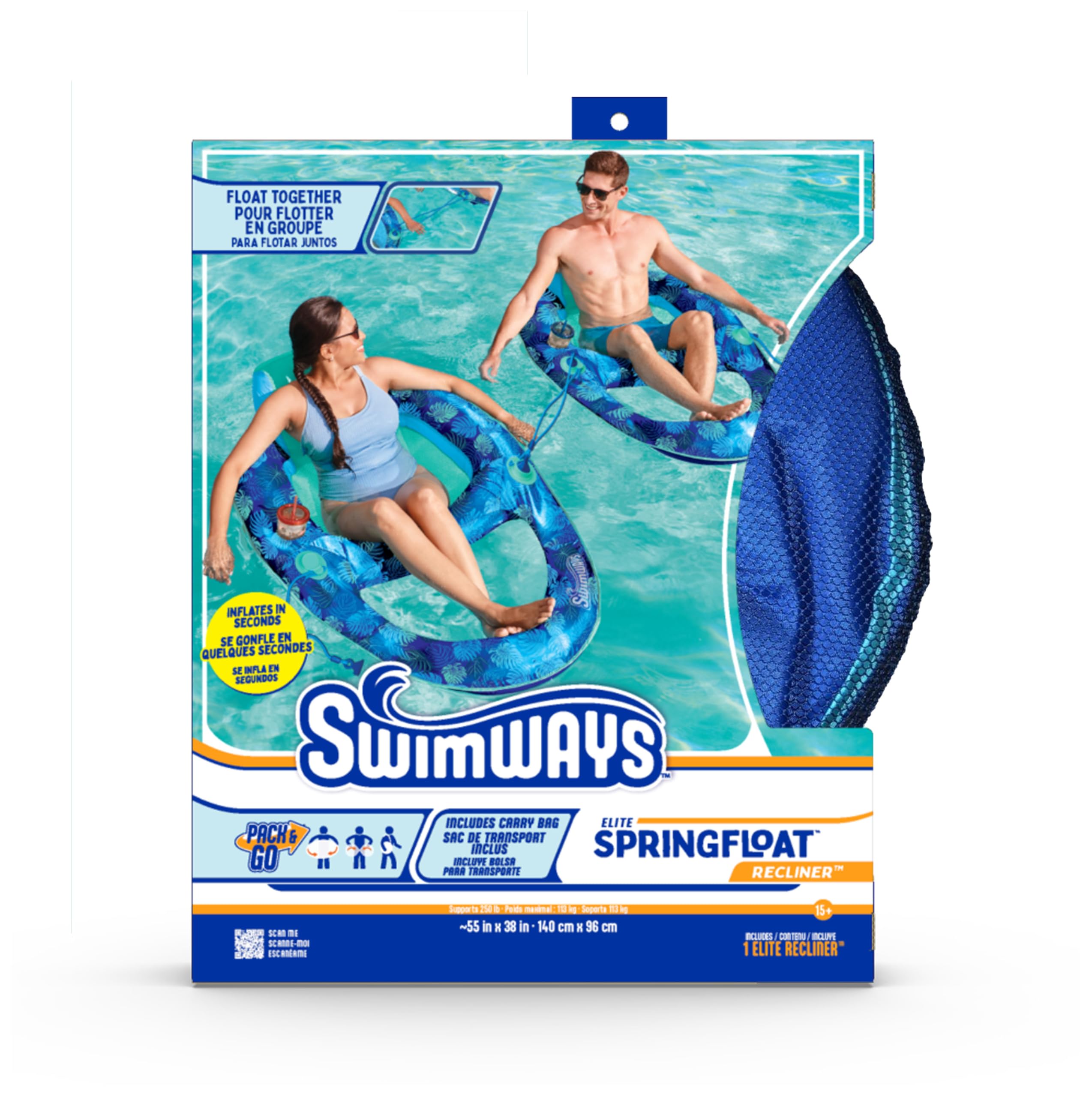 Foto 8 pulgar | Tumbona De Piscina Swimways Elite Spring Float, Reclinable, Para Adultos - Venta Internacional.