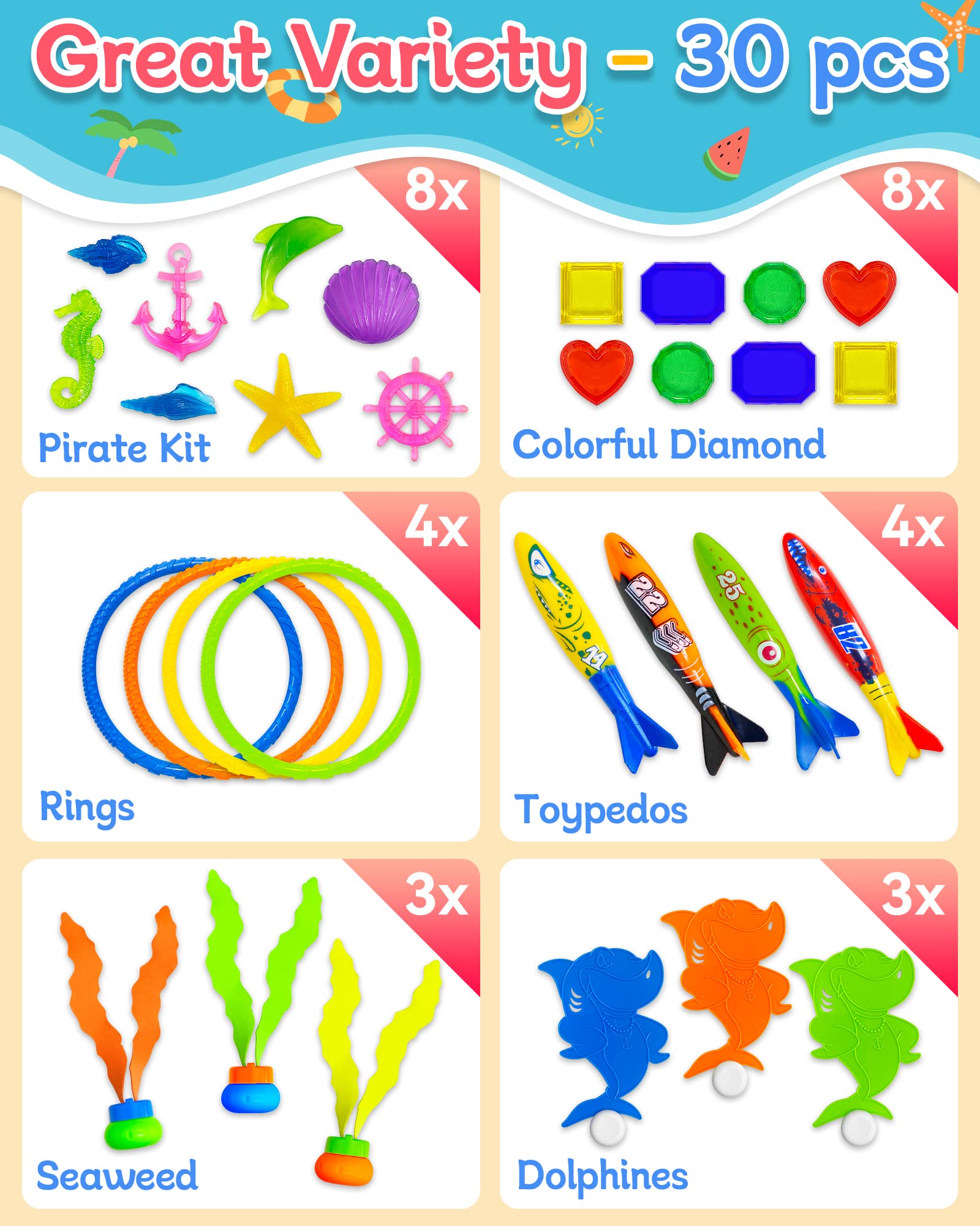 Foto 5 pulgar | Juguetes para Piscina Yetonamr Multicolor 30 Piezas - Venta Internacional