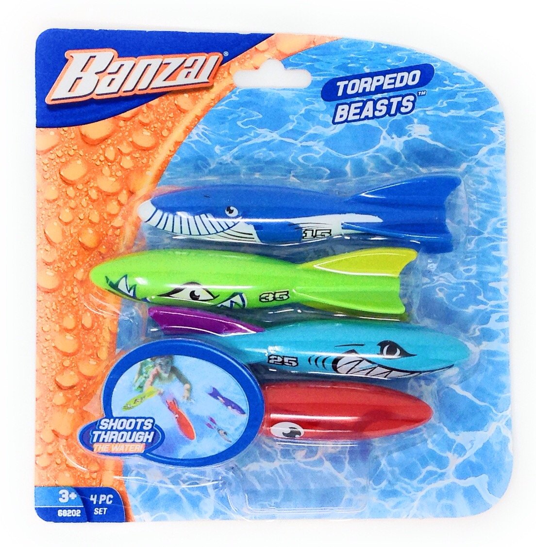 Foto 2 pulgar | Juguete De Buceo Para Piscina Banzai Torpedo Beasts Sharks, Paquete De 4 - Venta Internacional.