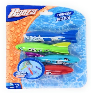 Foto 1 | Juguete De Buceo Para Piscina Banzai Torpedo Beasts Sharks, Paquete De 4 - Venta Internacional.