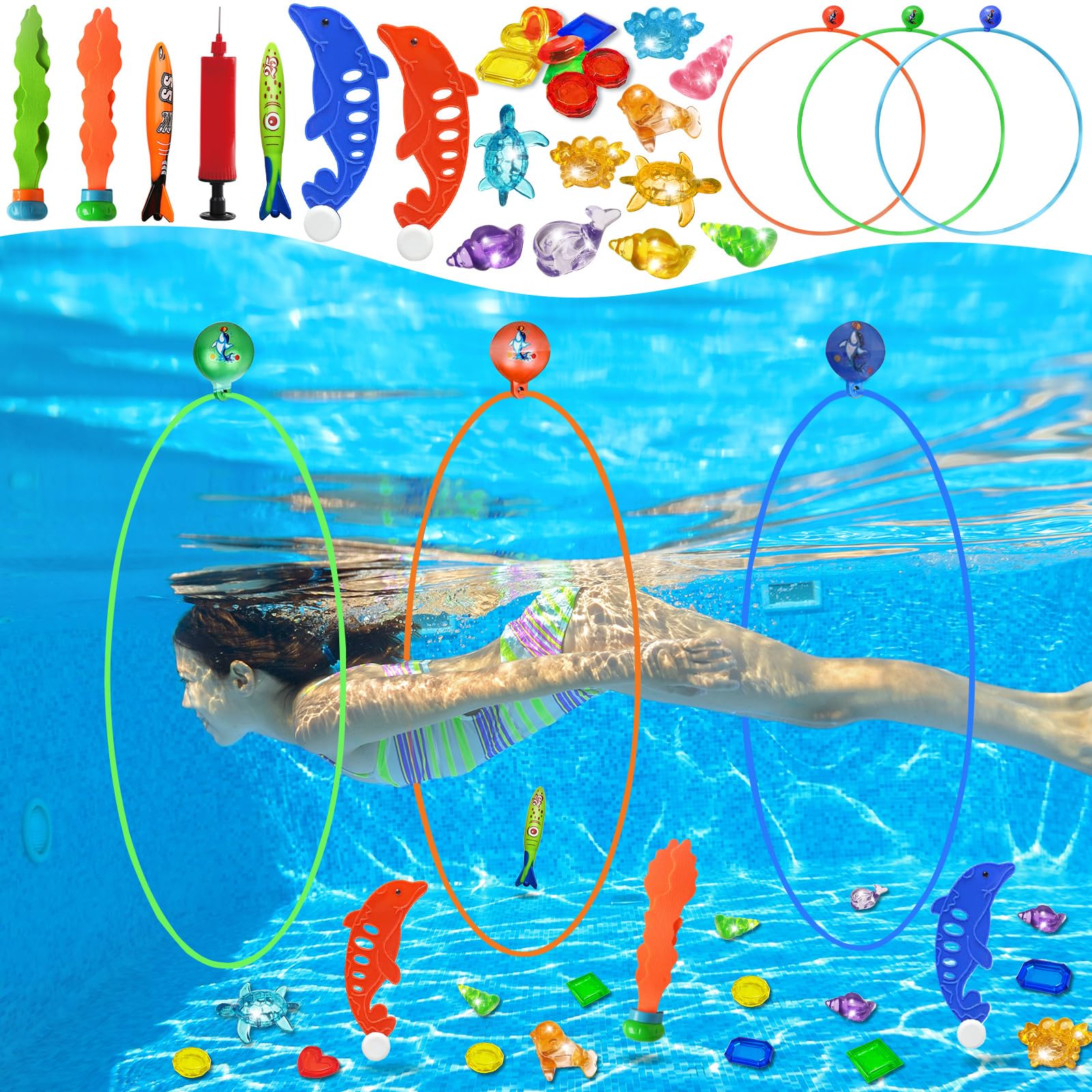 Foto 2 pulgar | Anillos De Buceo Pool Toys Jasonwell Swim Thru, 28 Unidades, Para Niños - Venta Internacional.