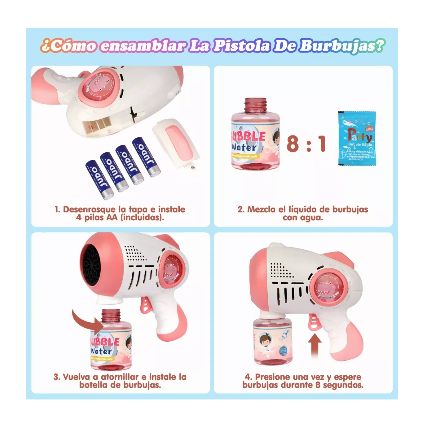 Foto 4 pulgar | Maquina Burbujas Con Solución Burbujas Juguete Rosa/blanco