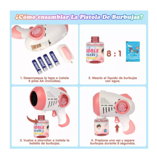 Foto 3 | Maquina Burbujas Con Solución Burbujas Juguete Rosa/blanco