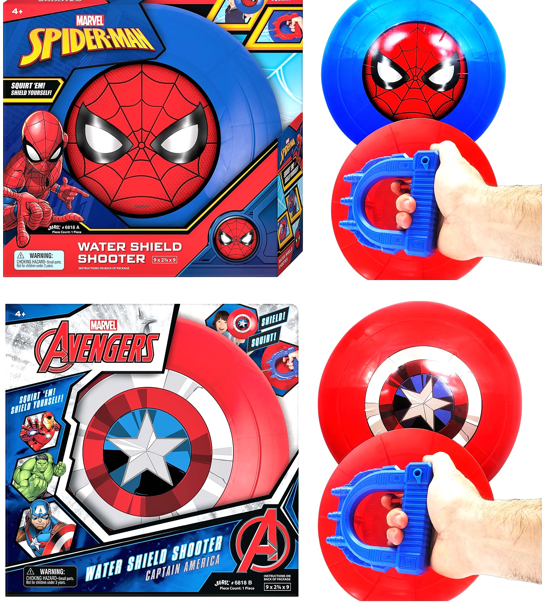 Water Gun Blaster Ja-ru Marvel Avengers Spiderman y Captain America Shield 2 Unidades - Venta Internacional