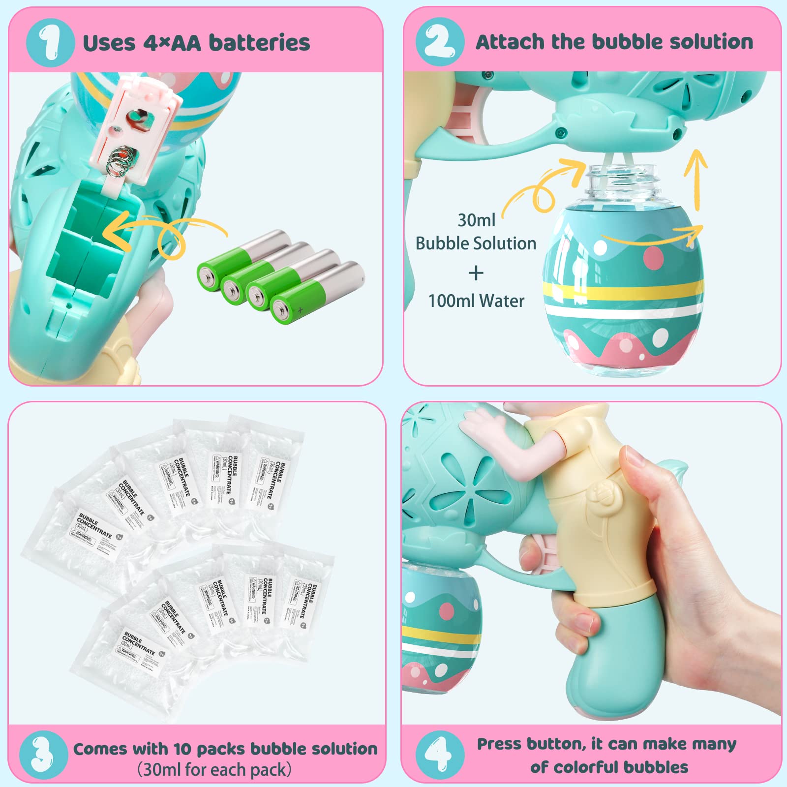 Foto 5 pulgar | Bubble Gun Weilim Rabbit, Paquete De 2 Unidades Con Concentrado De Burbujas, 30 Ml - Venta Internacional.
