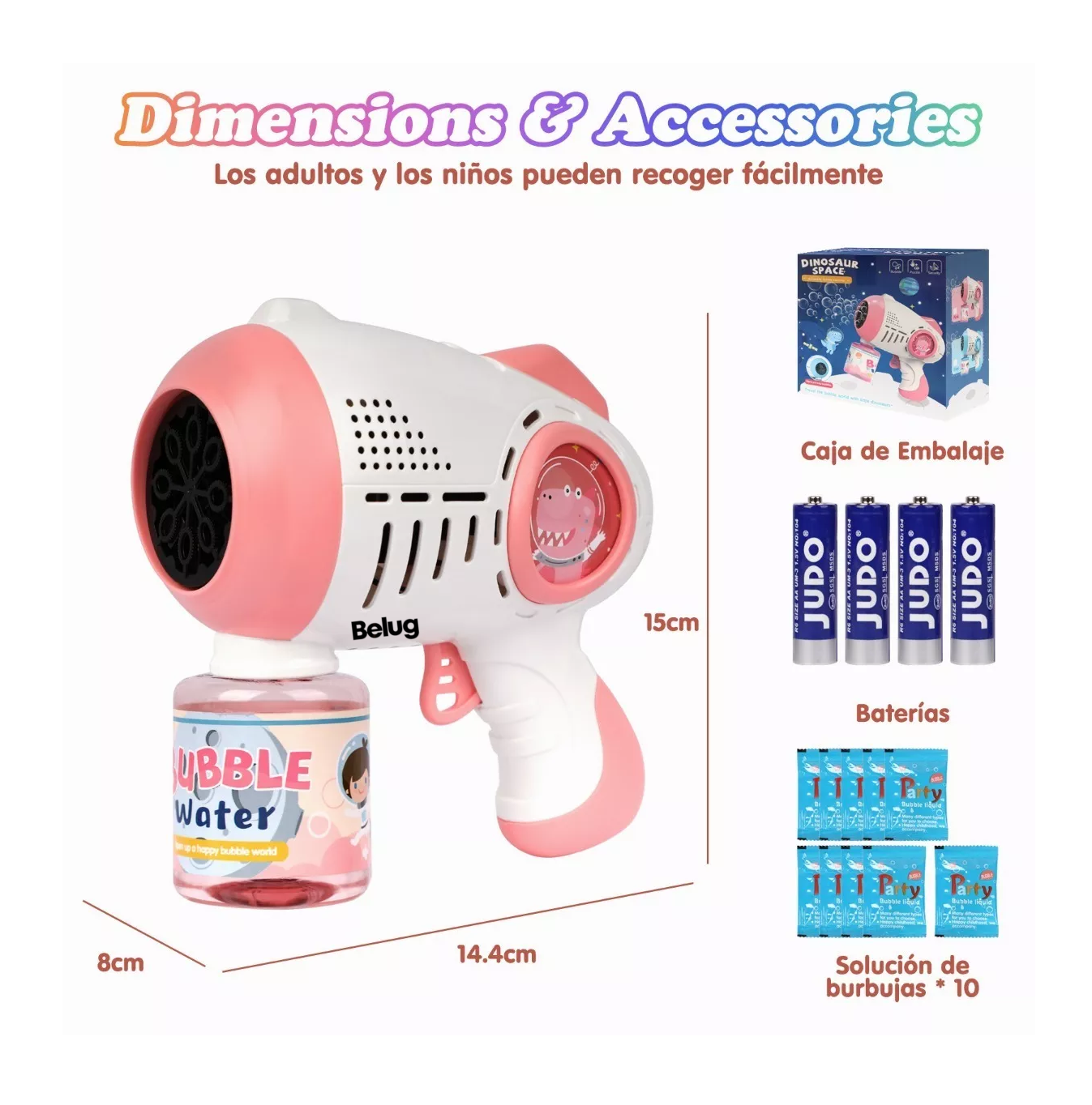 Foto 2 | Maquina Burbujas Belug Con Solución Burbujas Juguete Rosa/blanco