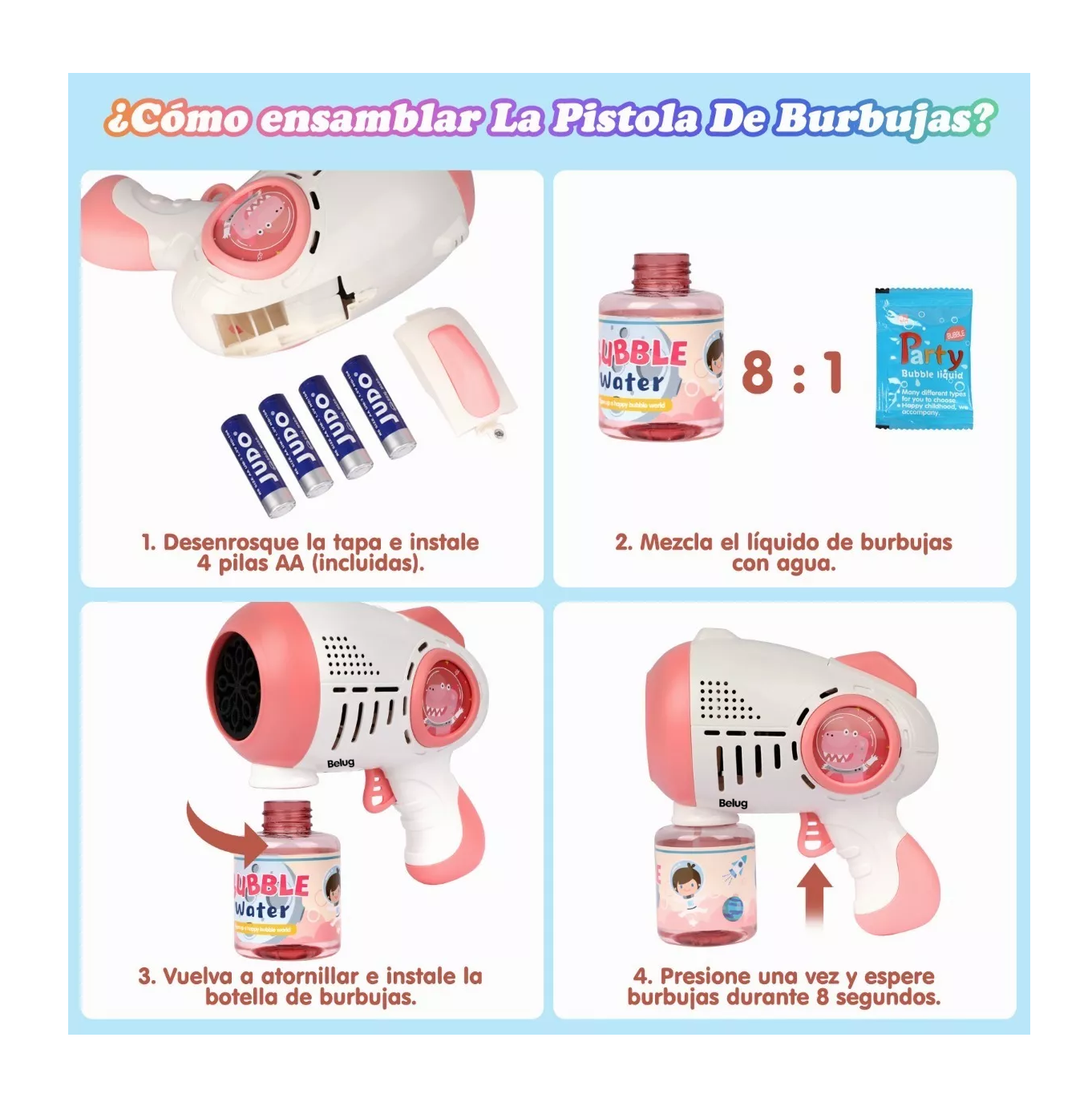 Foto 4 pulgar | Maquina Burbujas Belug Con Solución Burbujas Juguete Rosa/blanco