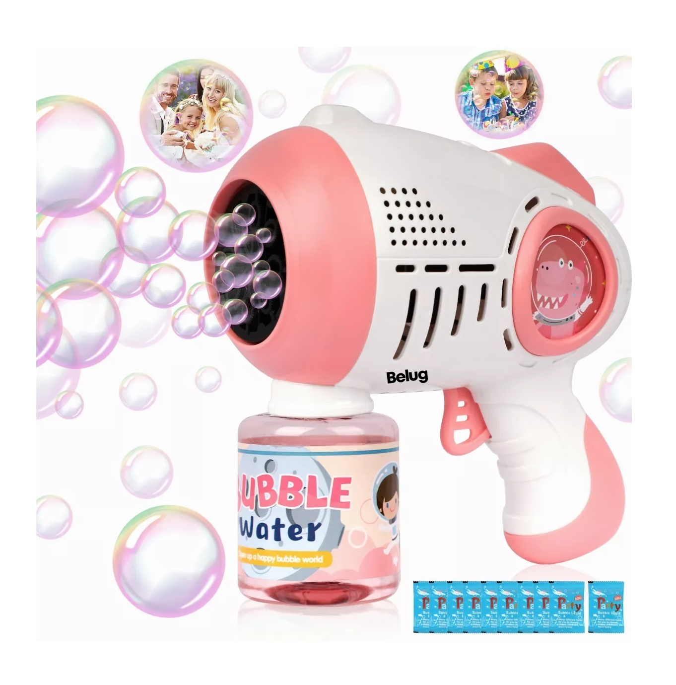 Foto 5 pulgar | Maquina Burbujas Belug Con Solución Burbujas Juguete Rosa/blanco