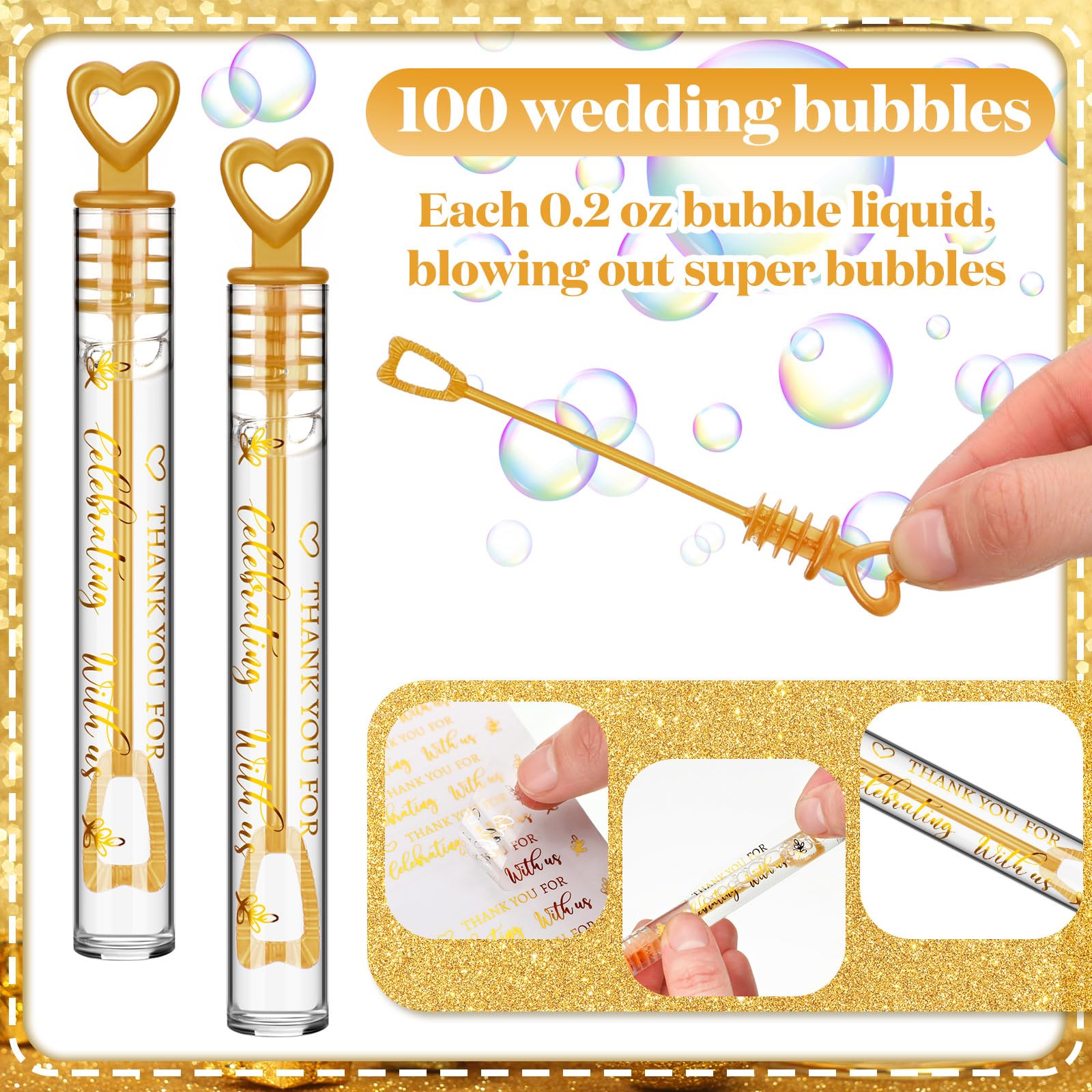 Foto 4 pulgar | Wedding Bubble Wands Sappy, 100 Unidades, Regalos Para Fiestas De Boda - Venta Internacional.