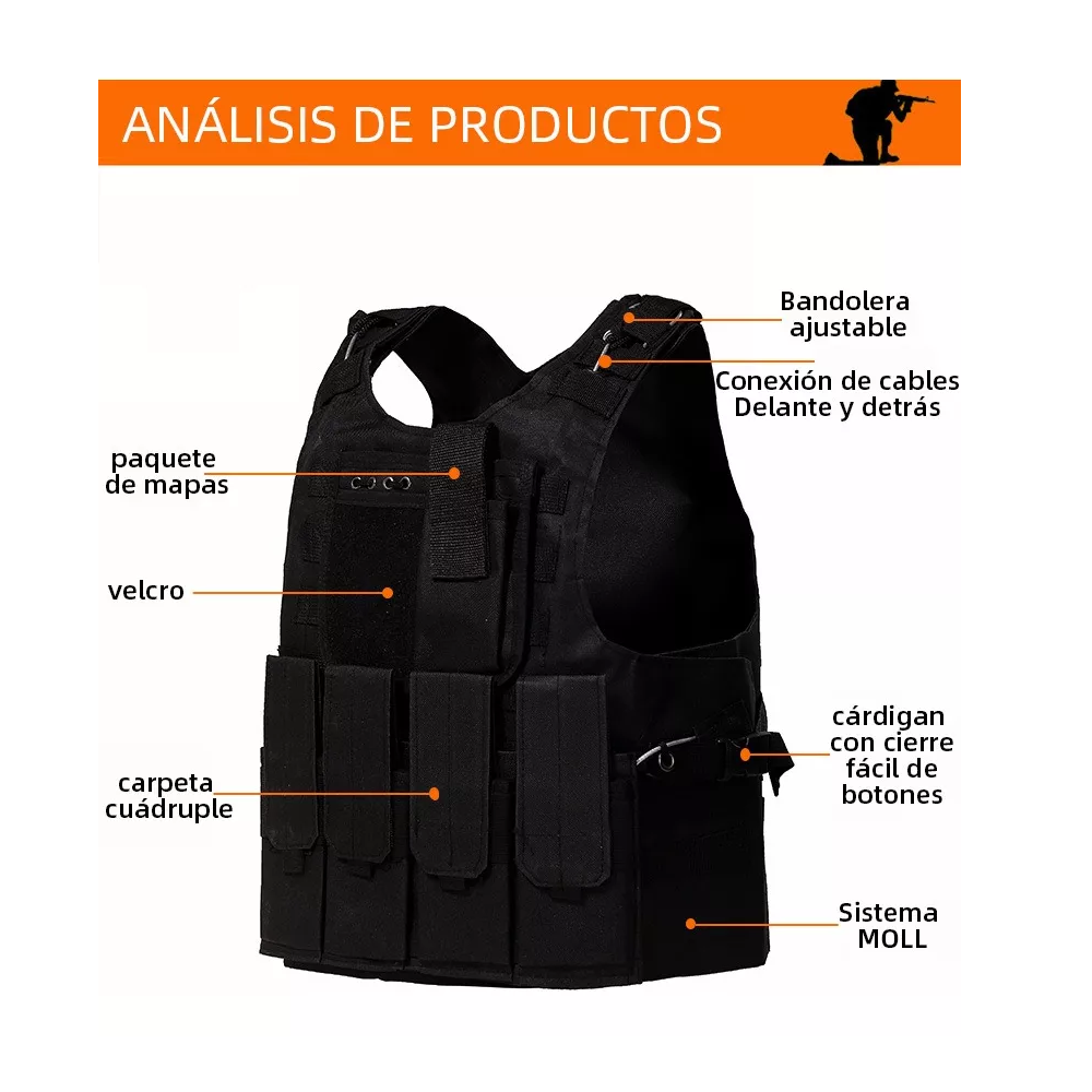 Foto 3 pulgar | Chaleco Táctico Militar Bolsos Removibles Negro