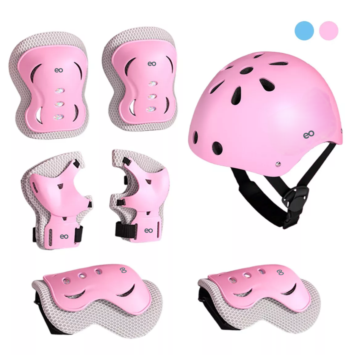 Kit Protección Para Niños Casco Rodilleras 7pzas Eo Safe Imports Esi-18688 Color Rosa
