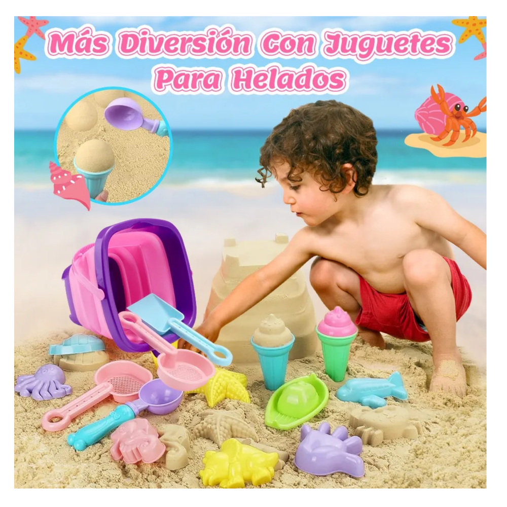 Foto 5 pulgar | Juguete De Playa Niños Cubo Arena Juguete Pala Regadera 20pc Lab.g  Multicolor