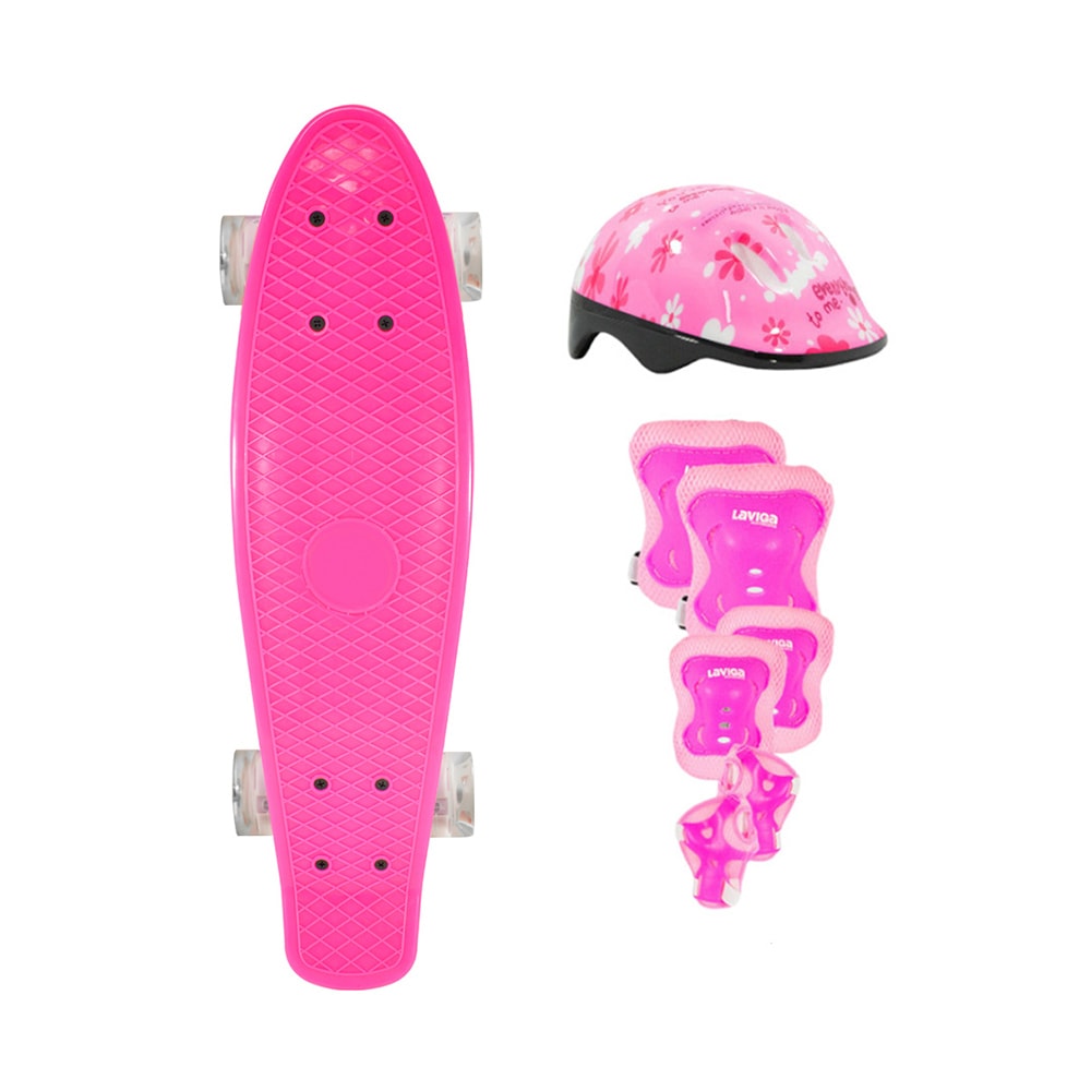 Kit Infantil Patineta Penny Classic Rosa Luz Led más Protecciones Rosa $779