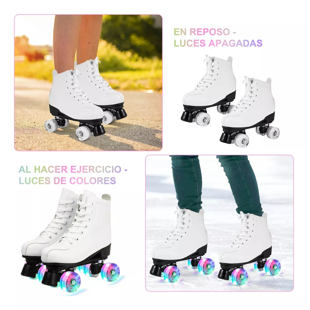 Foto 3 pulgar | Patines De 4 Ruedas Doble Fila Para Mujer Con Led Talla 38 Eo Safe Imports Esi-8887 Blanco