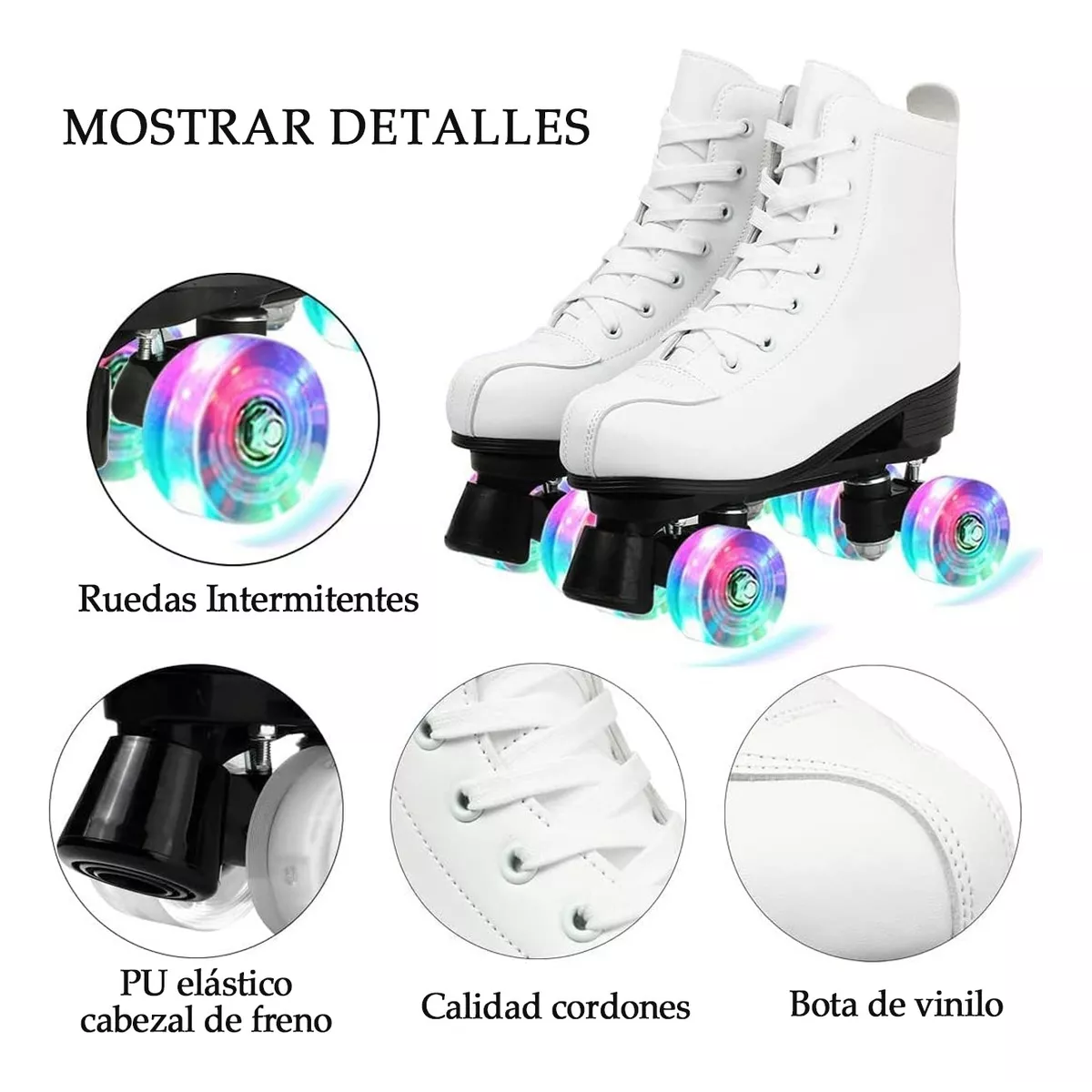 Foto 4 pulgar | Patines De 4 Ruedas Doble Fila Para Mujer Con Led Talla 38 Eo Safe Imports Esi-8887 Blanco