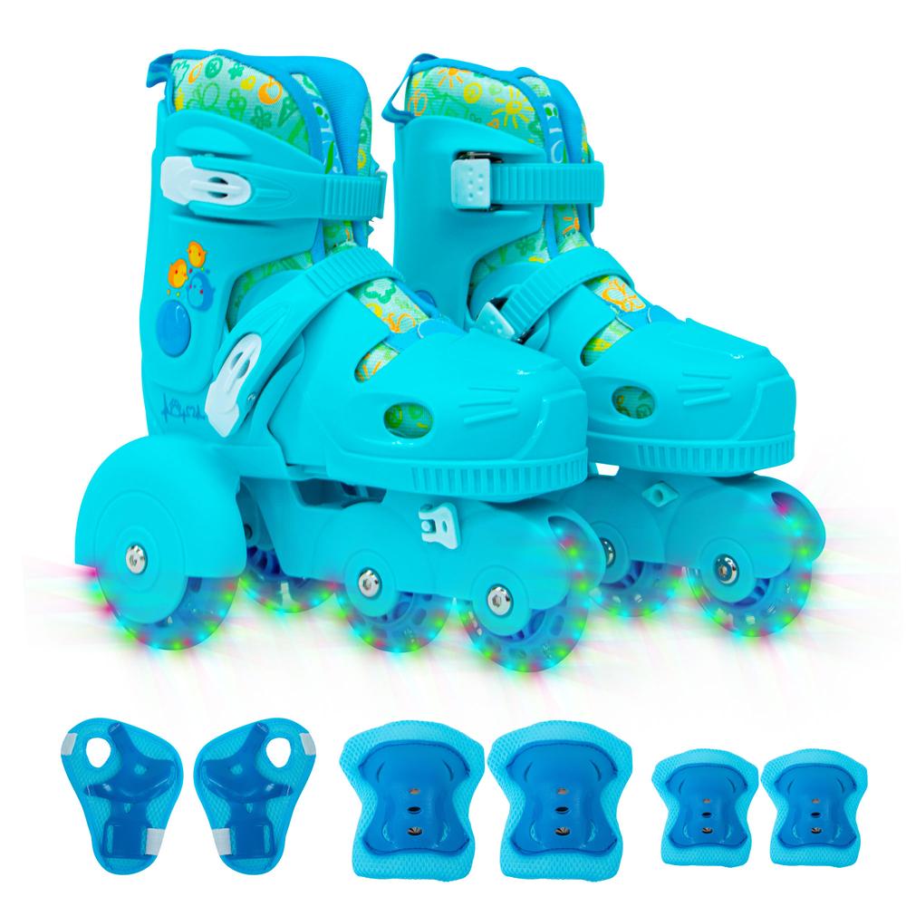 Patines Ajustables con Protección Frenos Luz Led color Azul para Niño